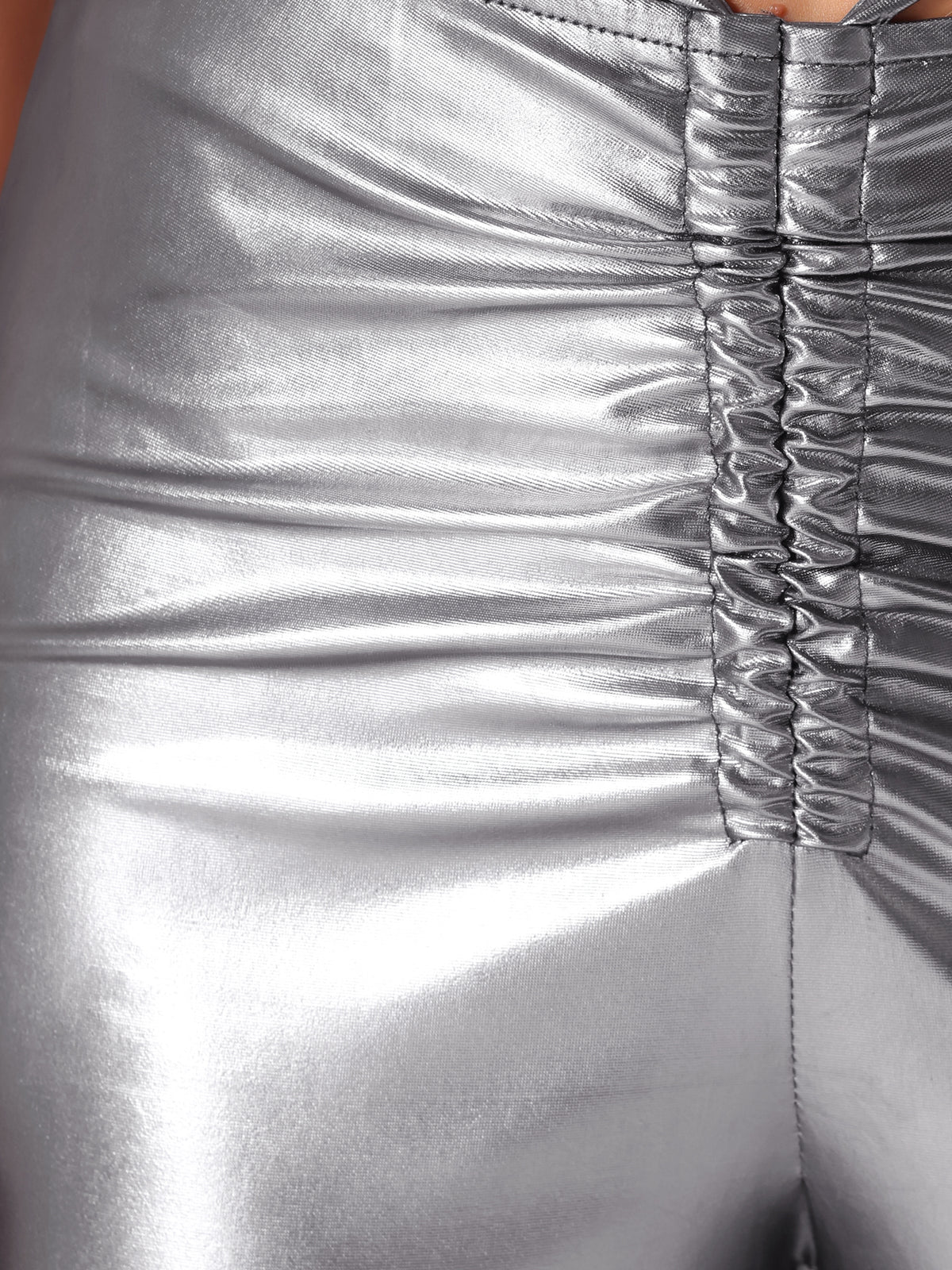 Women's Drawstring Metallic Wide Leg Pants Retro Partywear