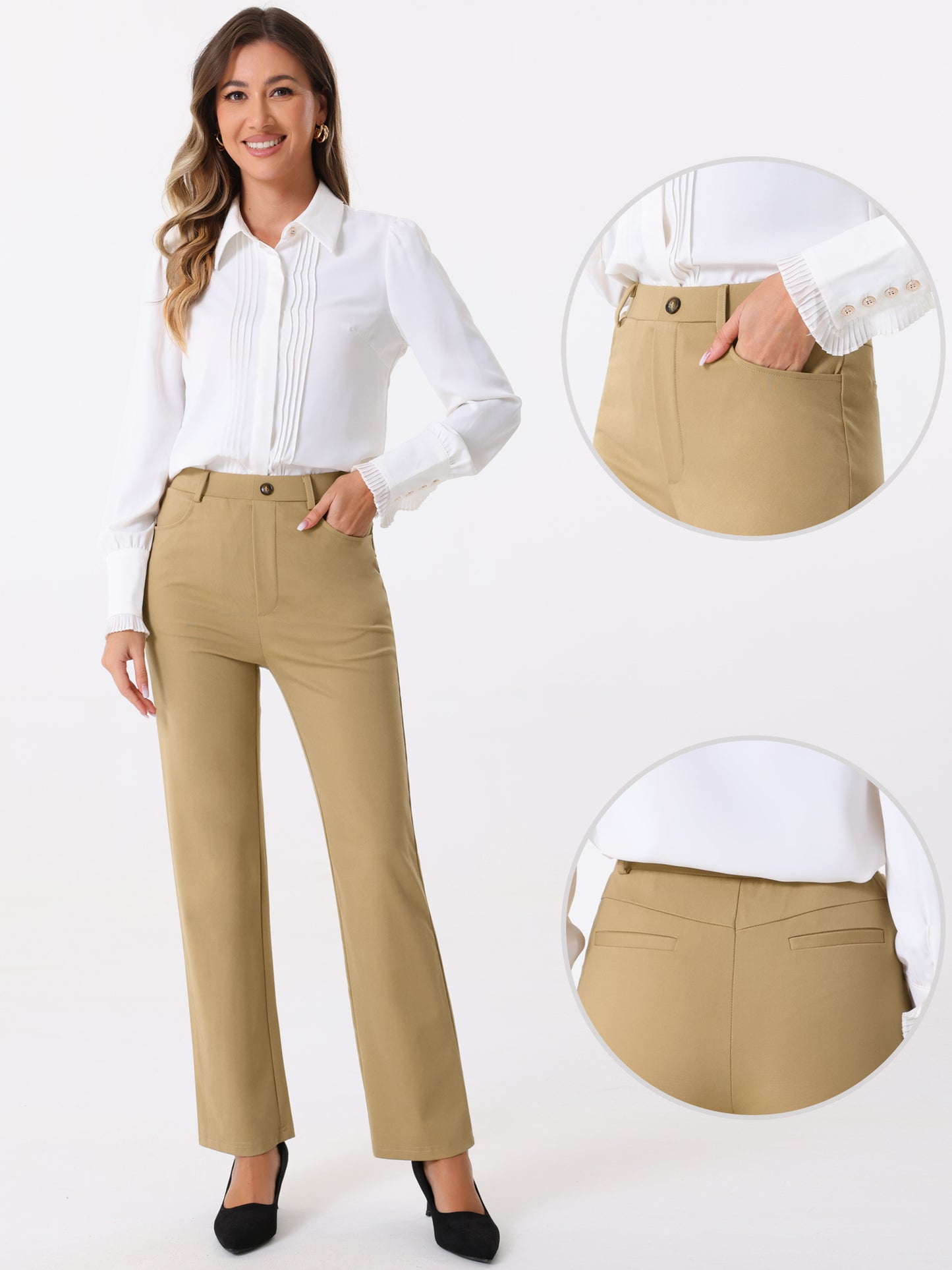 Women's Work Pants High Waist Straight Slacks Yoga Stretch Business Work Trousers