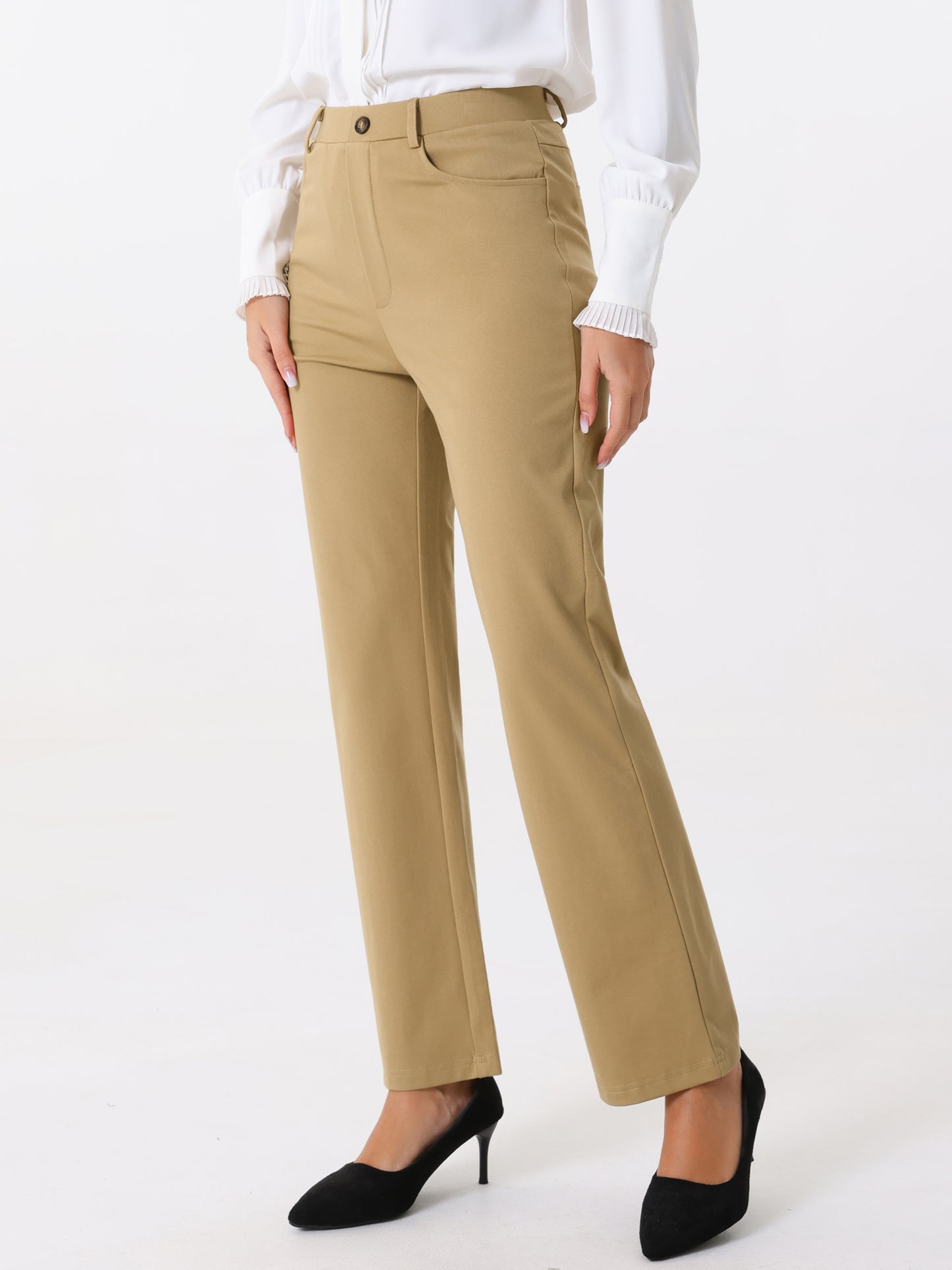 Women's Work Pants High Waist Straight Slacks Yoga Stretch Business Work Trousers