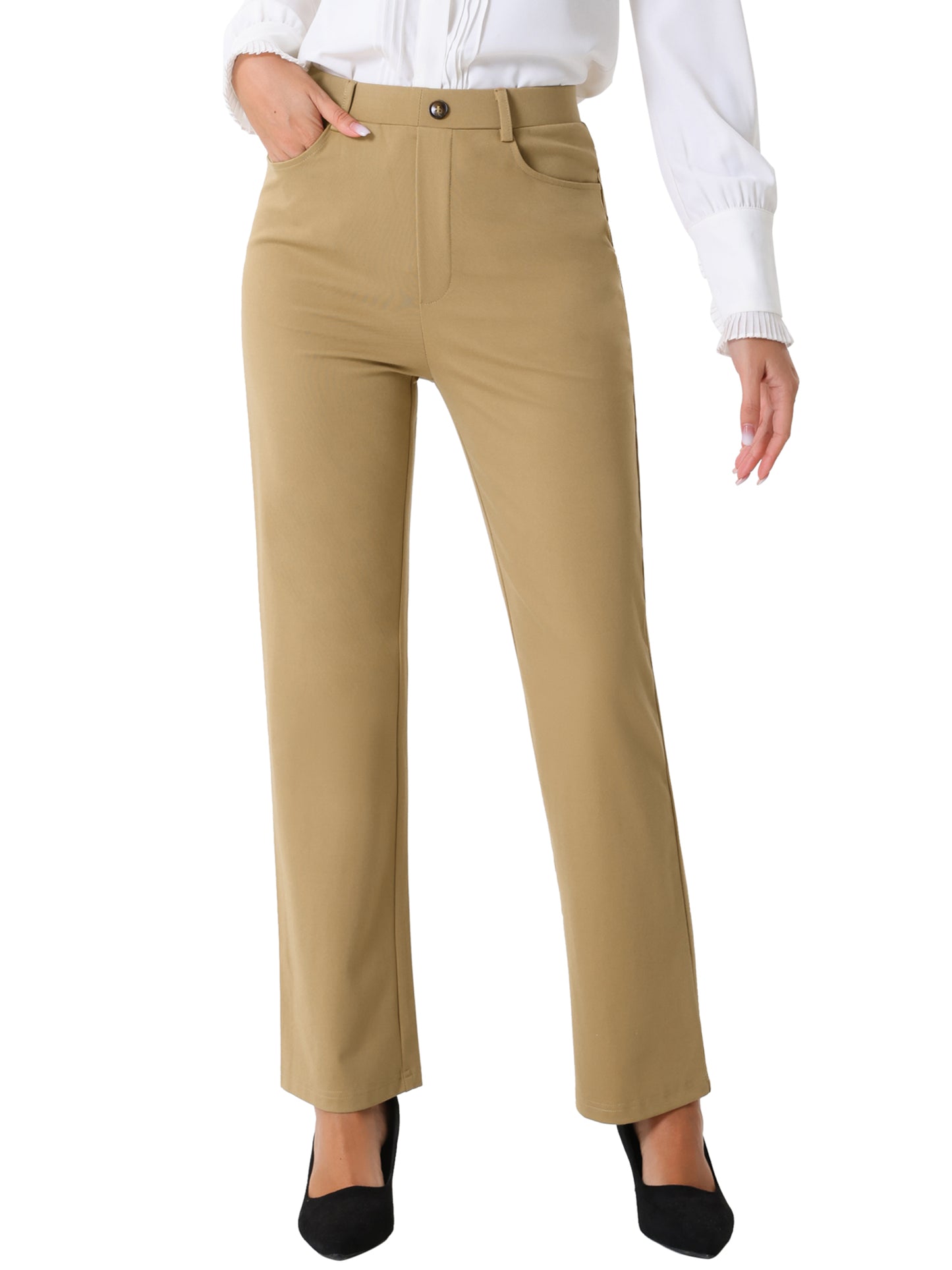 Women's Work Pants High Waist Straight Slacks Yoga Stretch Business Work Trousers