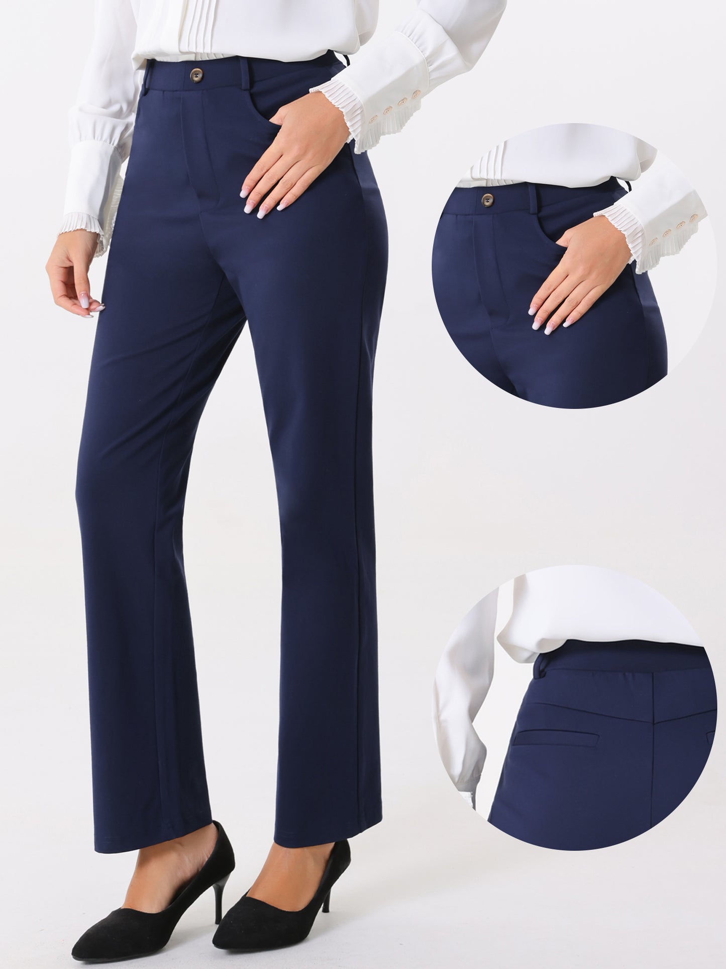 Women's Work Pants High Waist Straight Slacks Yoga Stretch Business Work Trousers