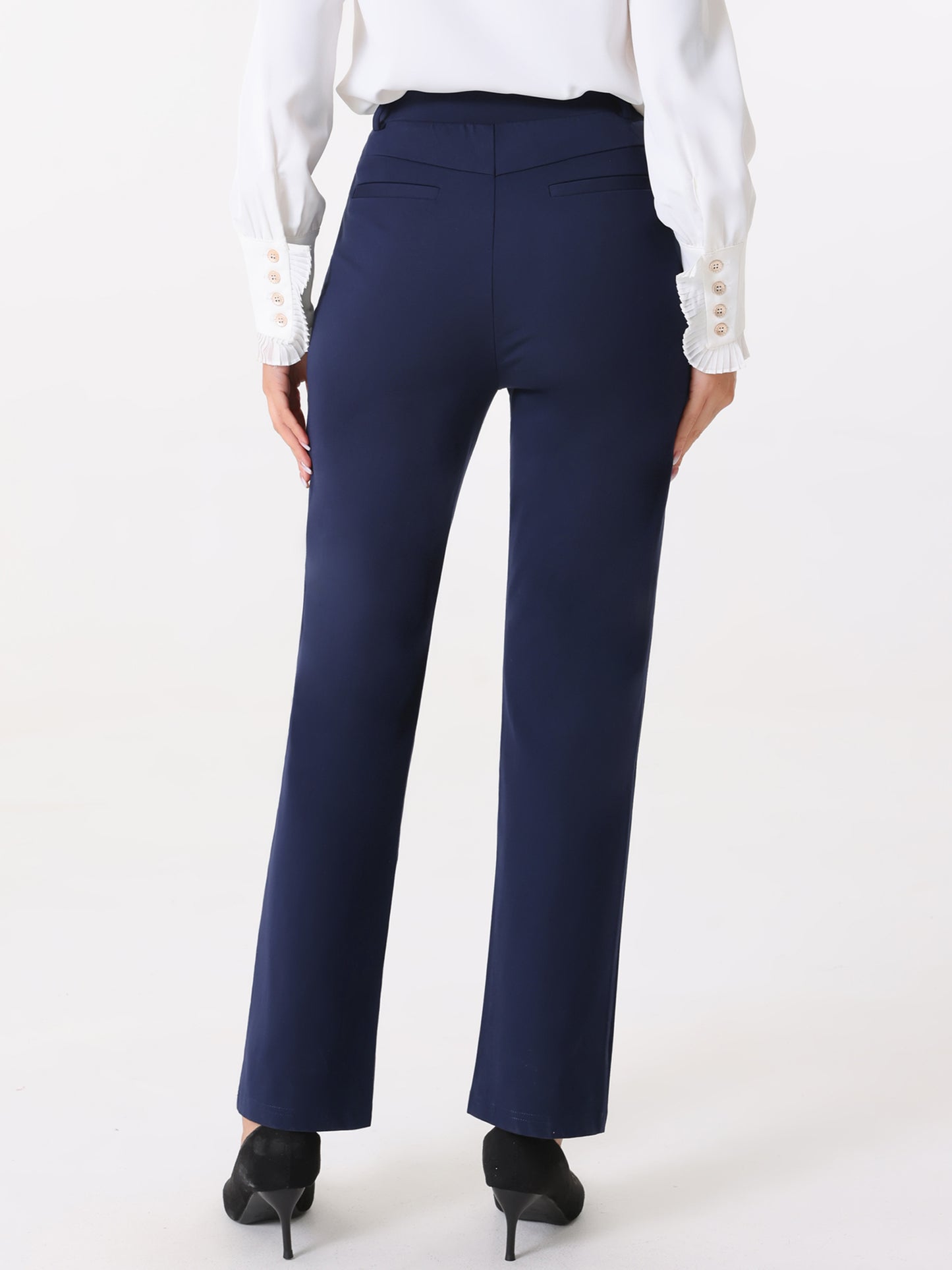 Women's Work Pants High Waist Straight Slacks Yoga Stretch Business Work Trousers