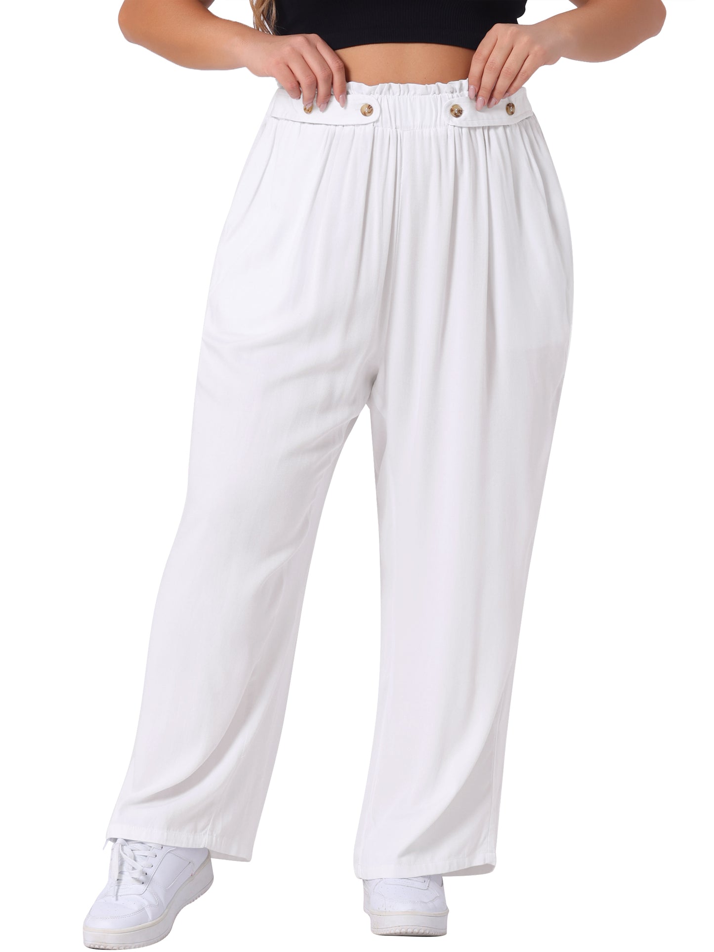 Women Plus Size Palazzo Pants Stretchy High Waisted With Pocket Wide Leg Long Pants