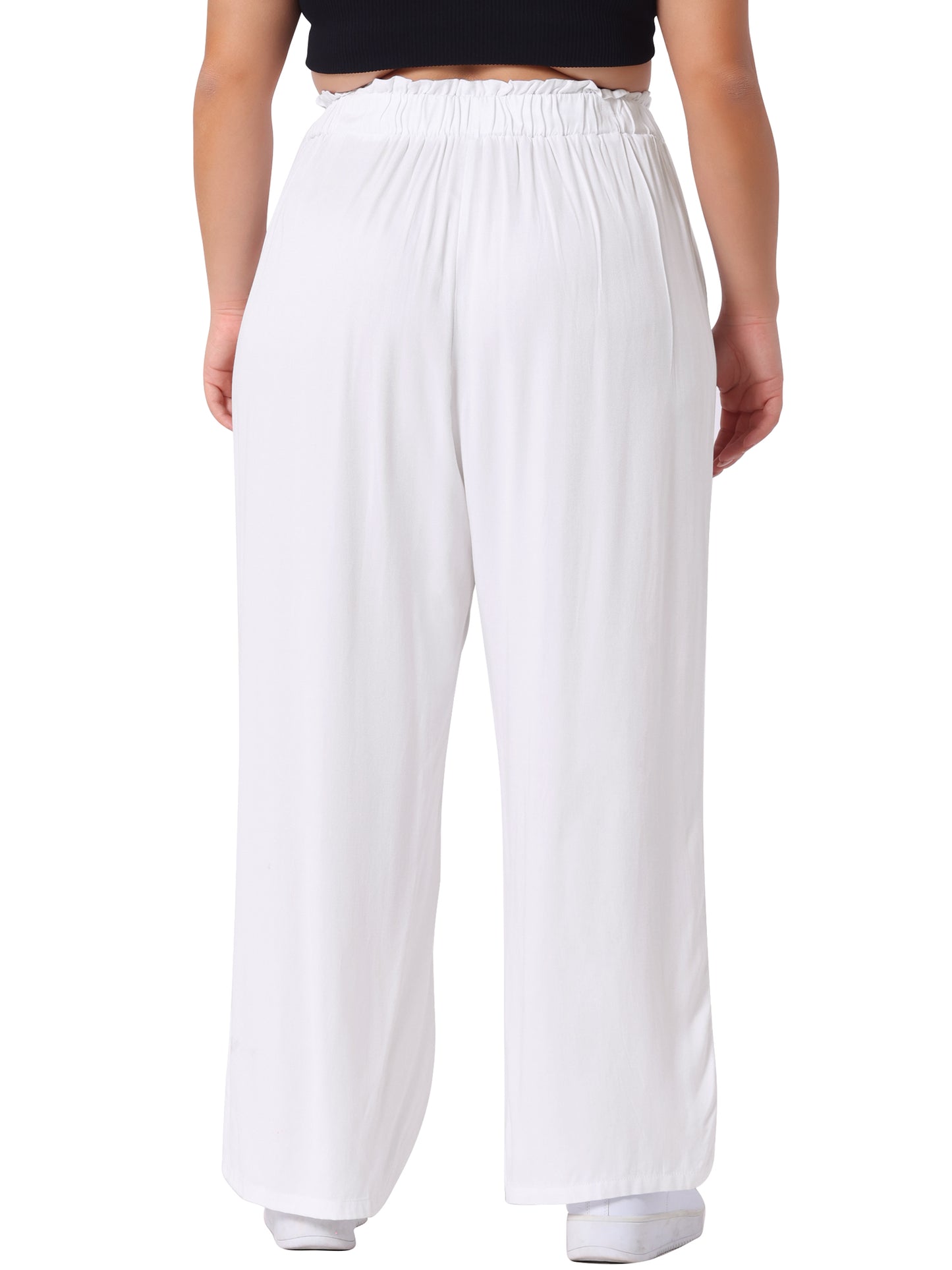 Women Plus Size Palazzo Pants Stretchy High Waisted With Pocket Wide Leg Long Pants