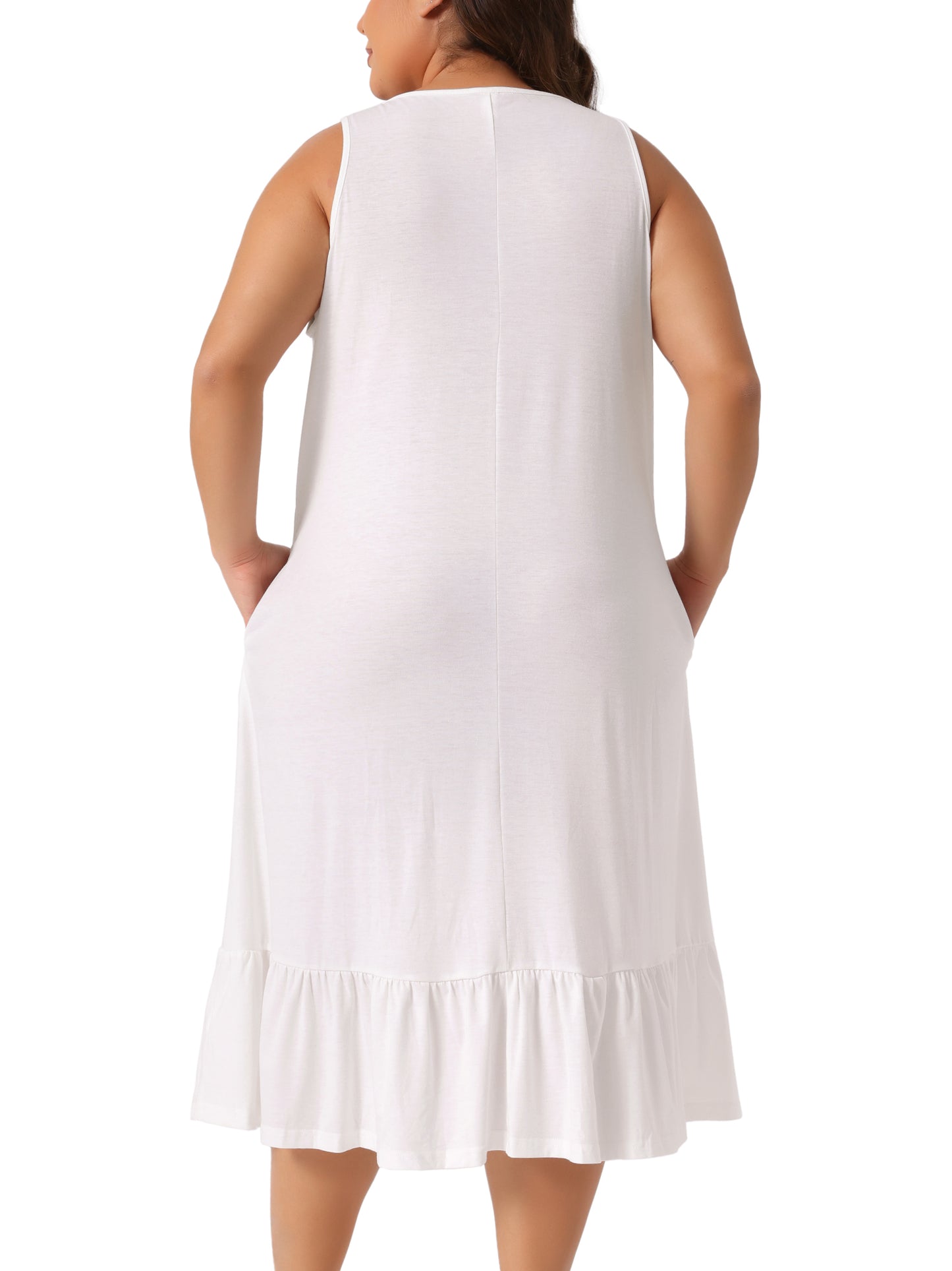 Women's Plus Size Nightgown Tank Sleeveless Sleepwear Wide Strap Chemise Pleated Nightdress with Pockets