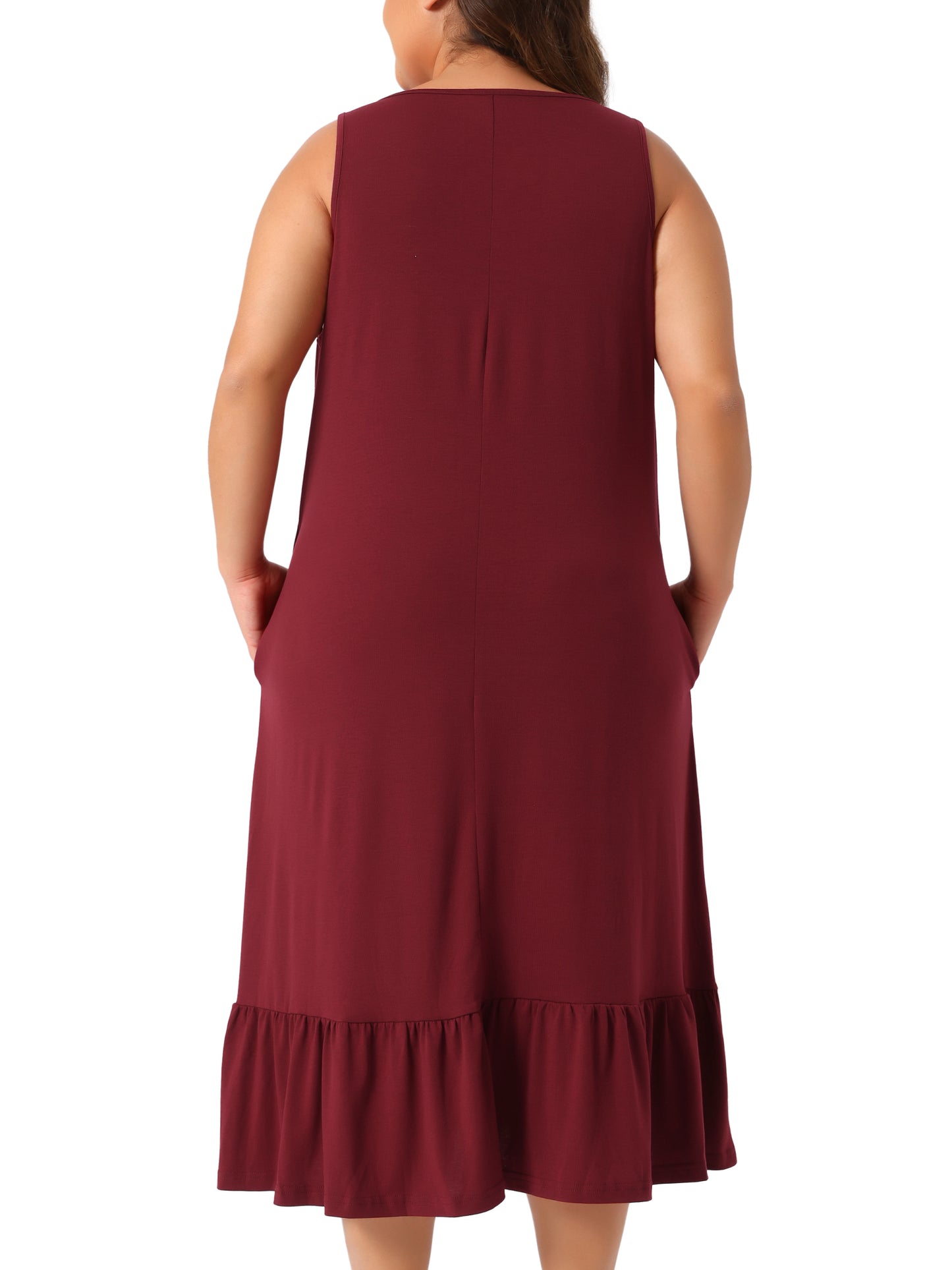 Camisón de talla grande para mujer, sin mangas, con tirantes anchos, plisado y bolsillos
