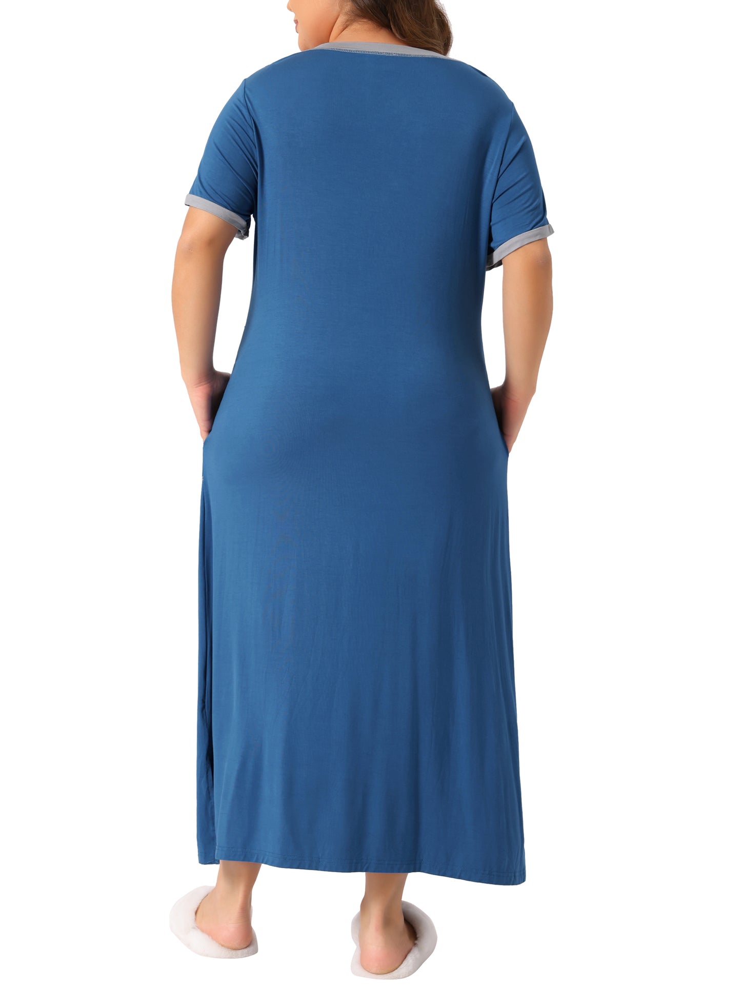 Women's Plus Size Long Nightgowns Short Sleeve Loungewear V Neck Sleepwear with Pockets