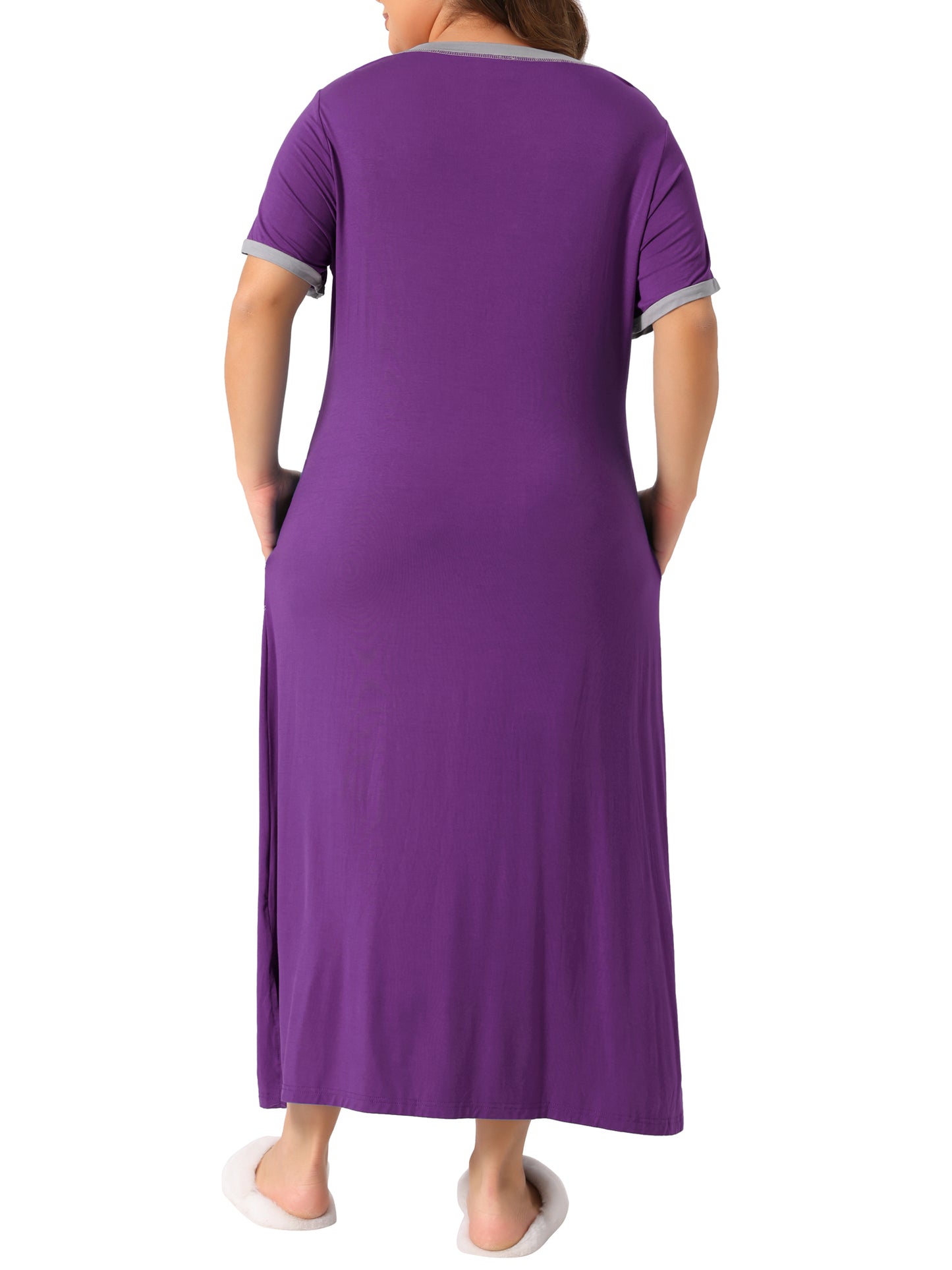 Women's Plus Size Long Nightgowns Short Sleeve Loungewear V Neck Sleepwear with Pockets