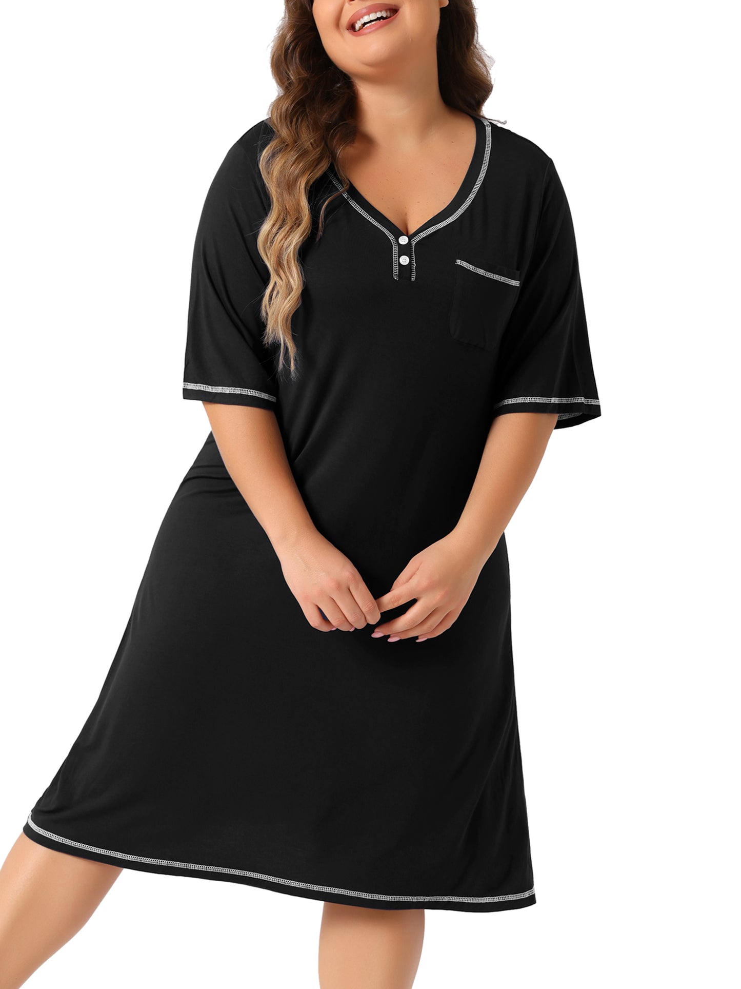 Women Plus Size Nightgowns Short Sleeve V Neck Loose Sleepshirt Casual Pajamas Dress