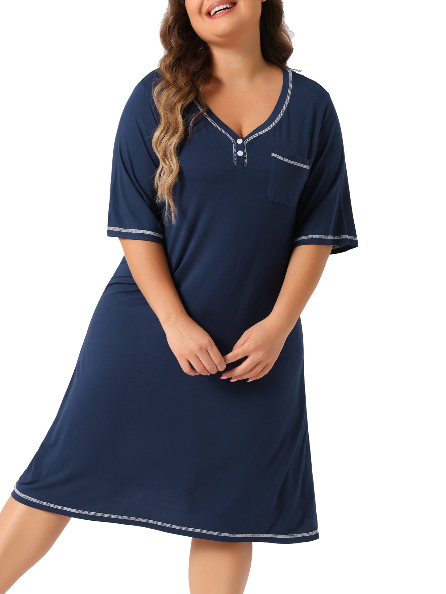 Camisones de talla grande para mujer, de manga corta, con cuello en V, holgados, informales, para dormir