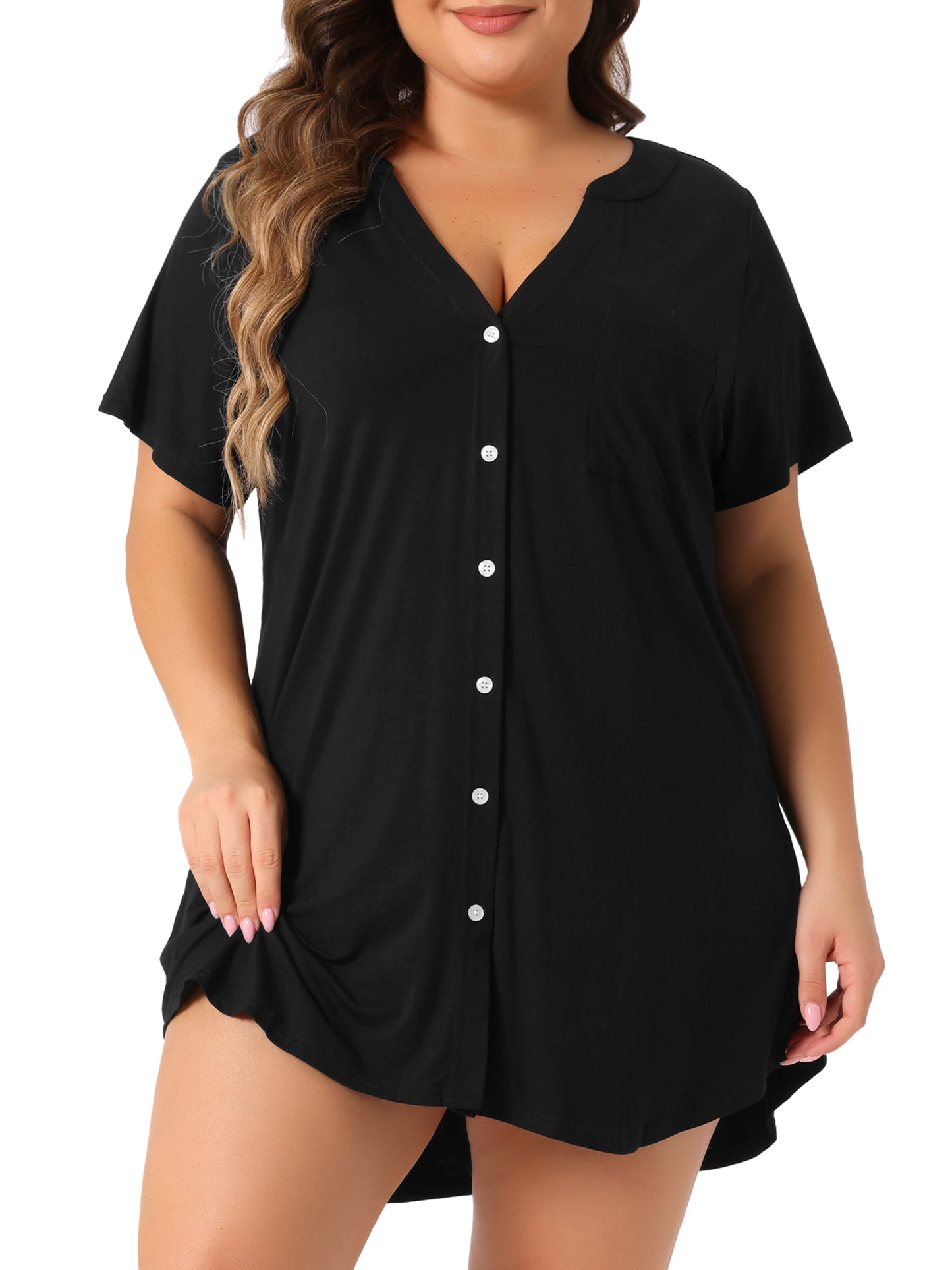 Camisón de manga corta con cuello en V y botones para mujer, talla grande