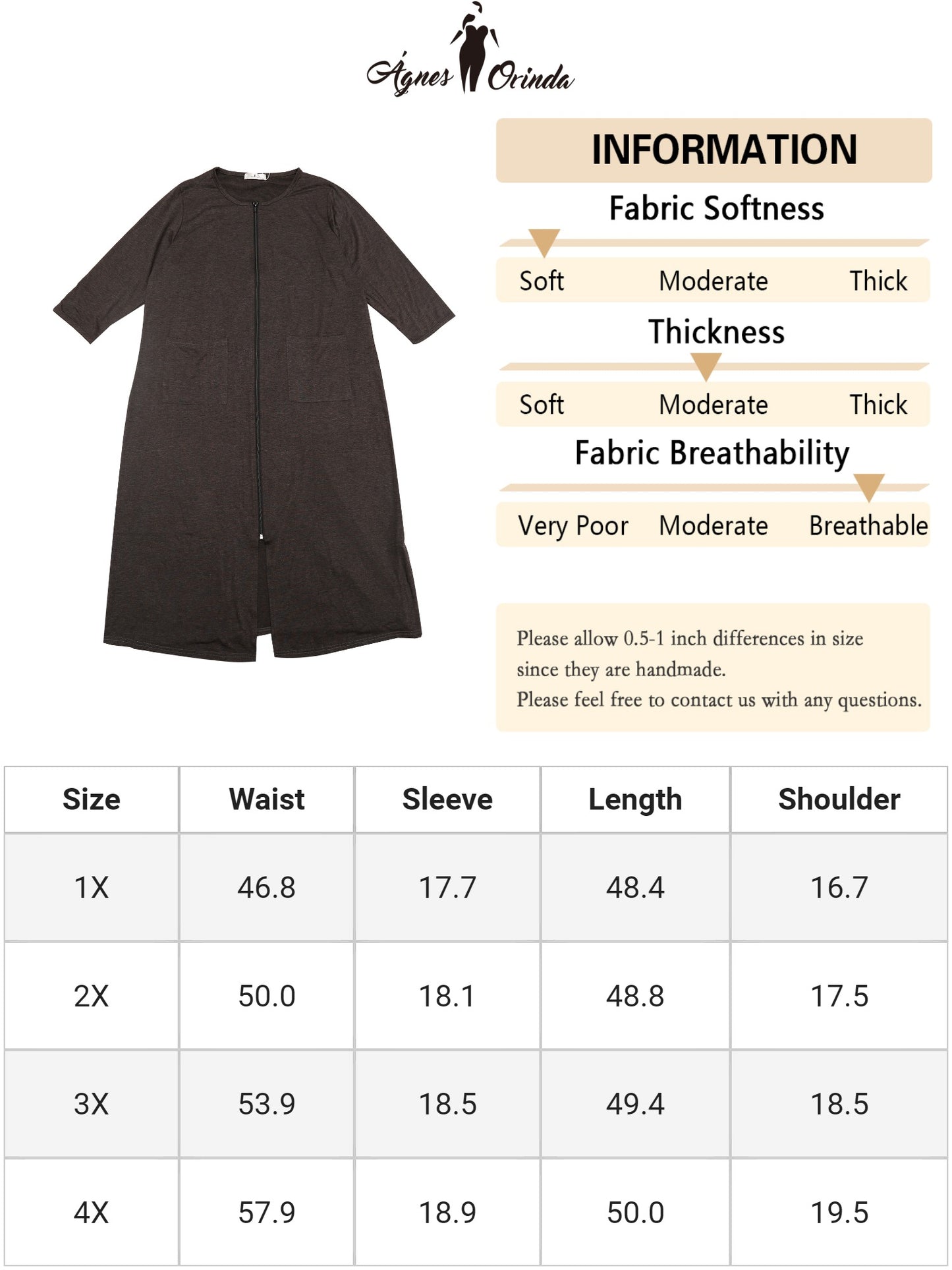 Bata de dormir de talla grande para mujer, con cremallera frontal, manga corta, camisón corto con bolsillos
