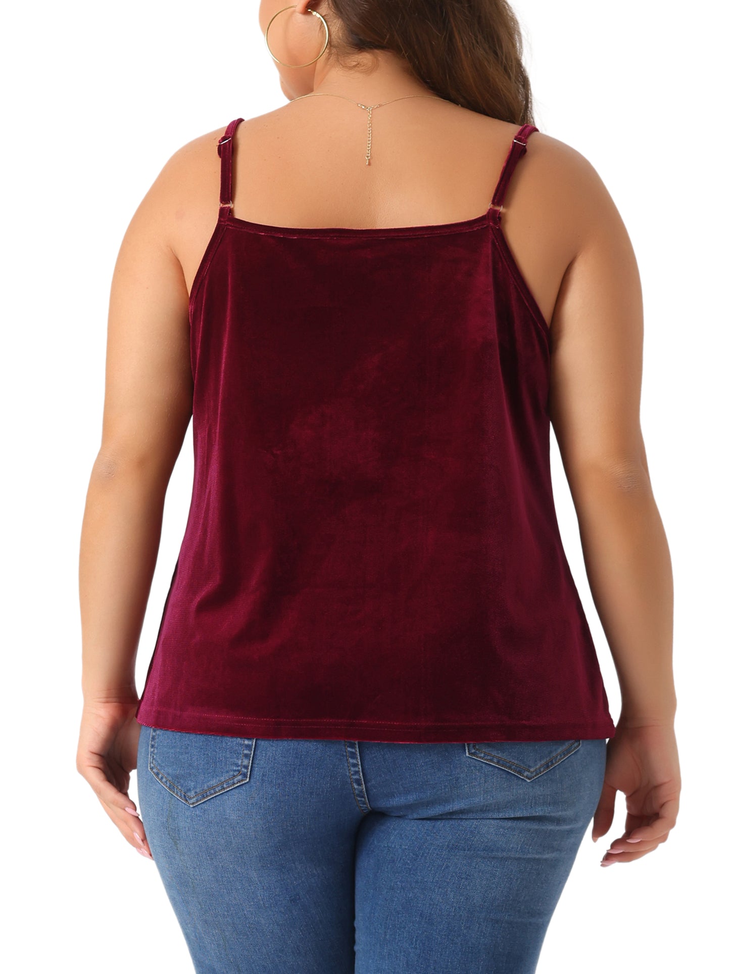 Women Plus Size Tank Tops V Neck Lace Floral Panel Spaghetti Strap Cami Velvet Tank Top