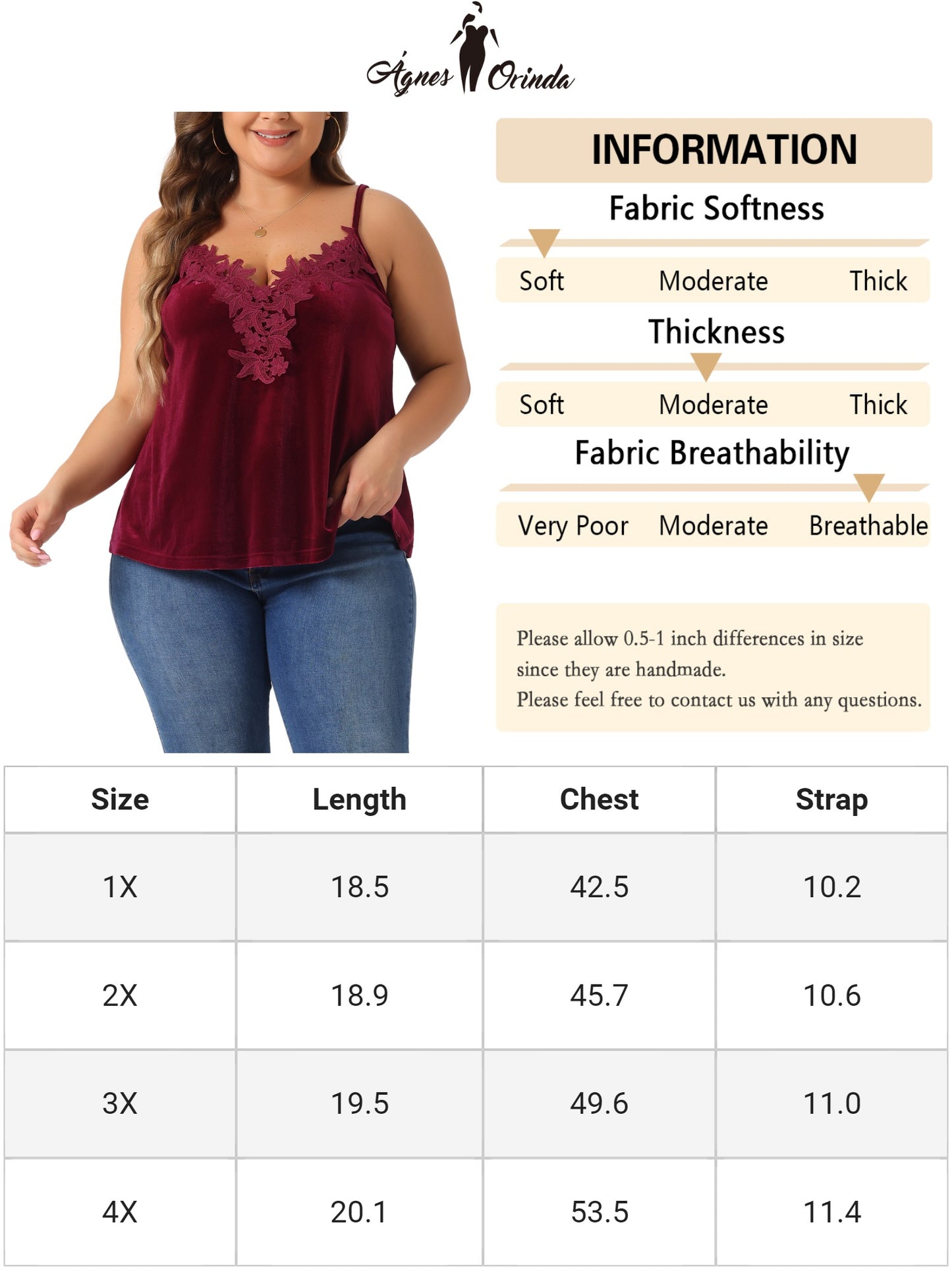 Women Plus Size Tank Tops V Neck Lace Floral Panel Spaghetti Strap Cami Velvet Tank Top