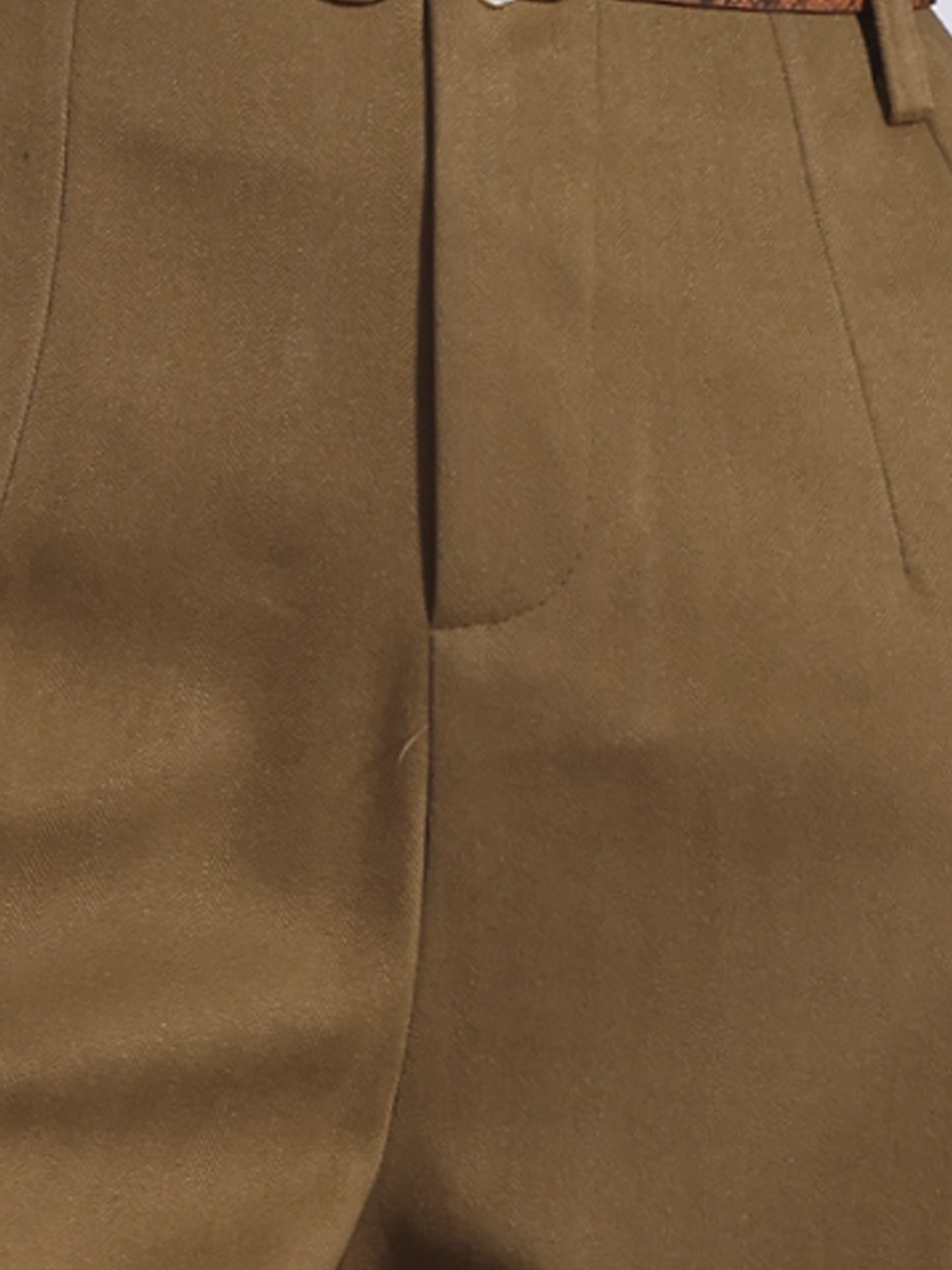 Women's Pants Fall Winter Wool Blend High Waist Wide Leg Zipper Pockets Belt Business Casual Pants
