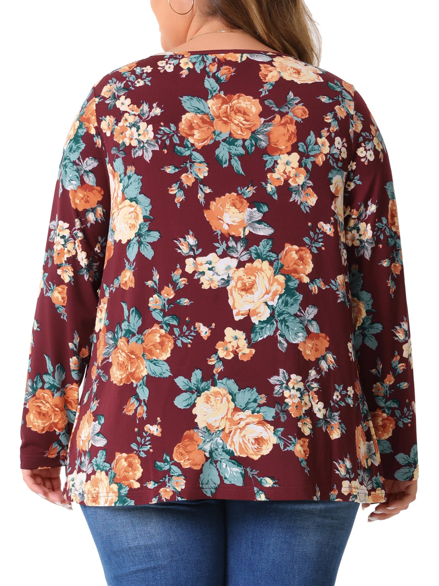Women Plus Size Tops Long Sleeve Tunic Pleated Crew Neck Dressy Casual Fall Blouse