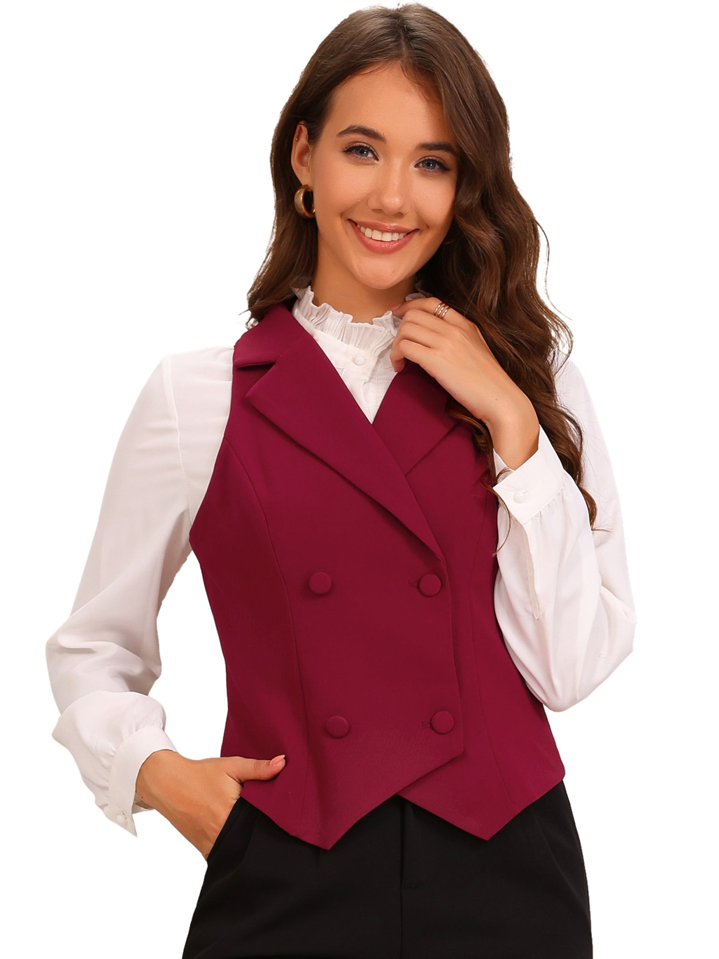 Women's Double Breasted V Neck Sleeveless Suit Vest