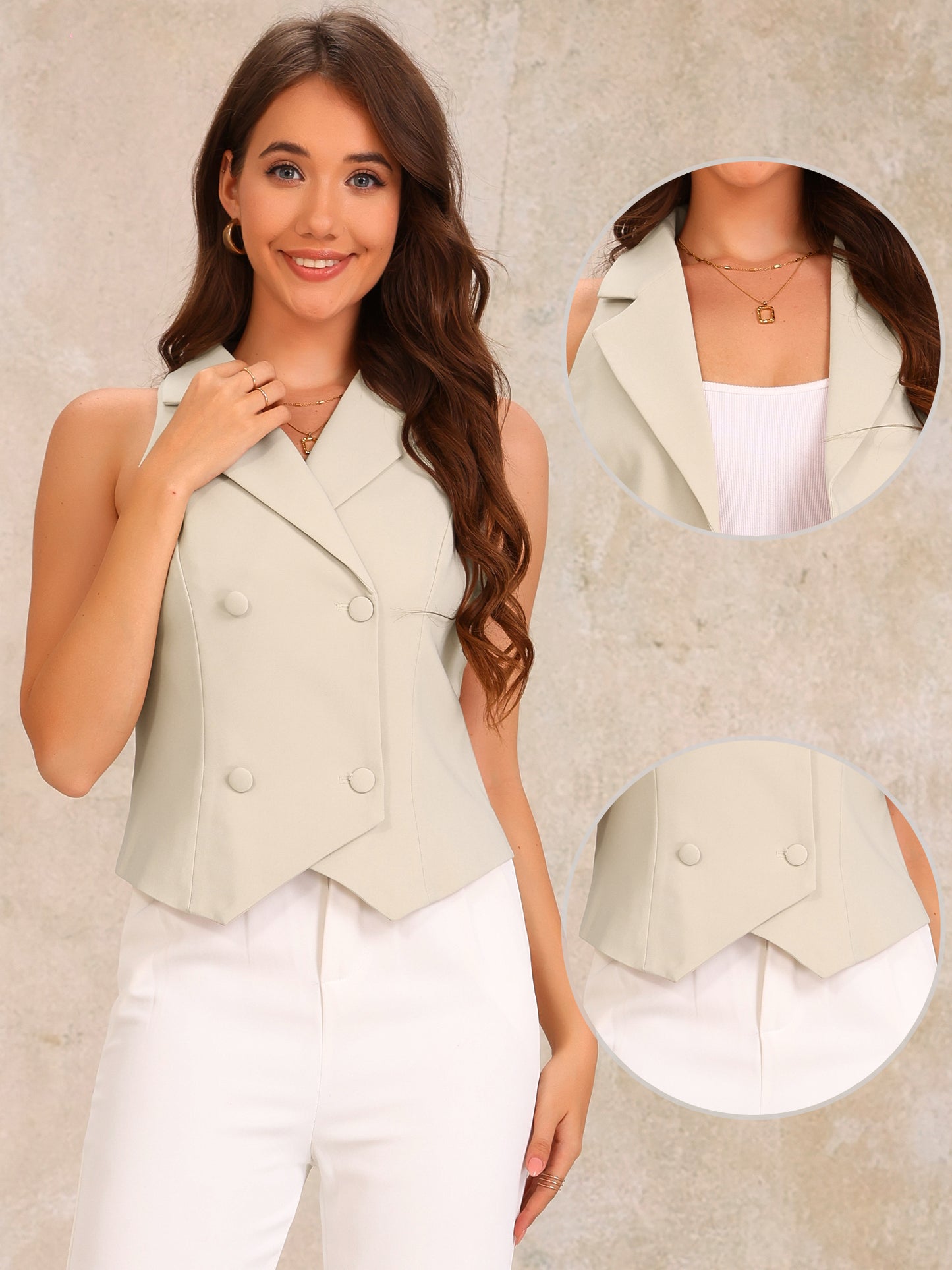 Women's Double Breasted V Neck Sleeveless Suit Vest