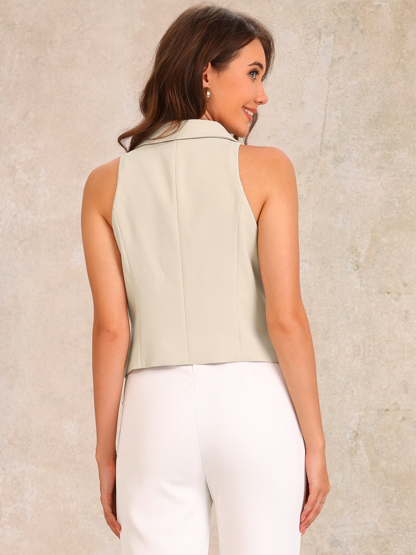 Women's Double Breasted V Neck Sleeveless Suit Vest
