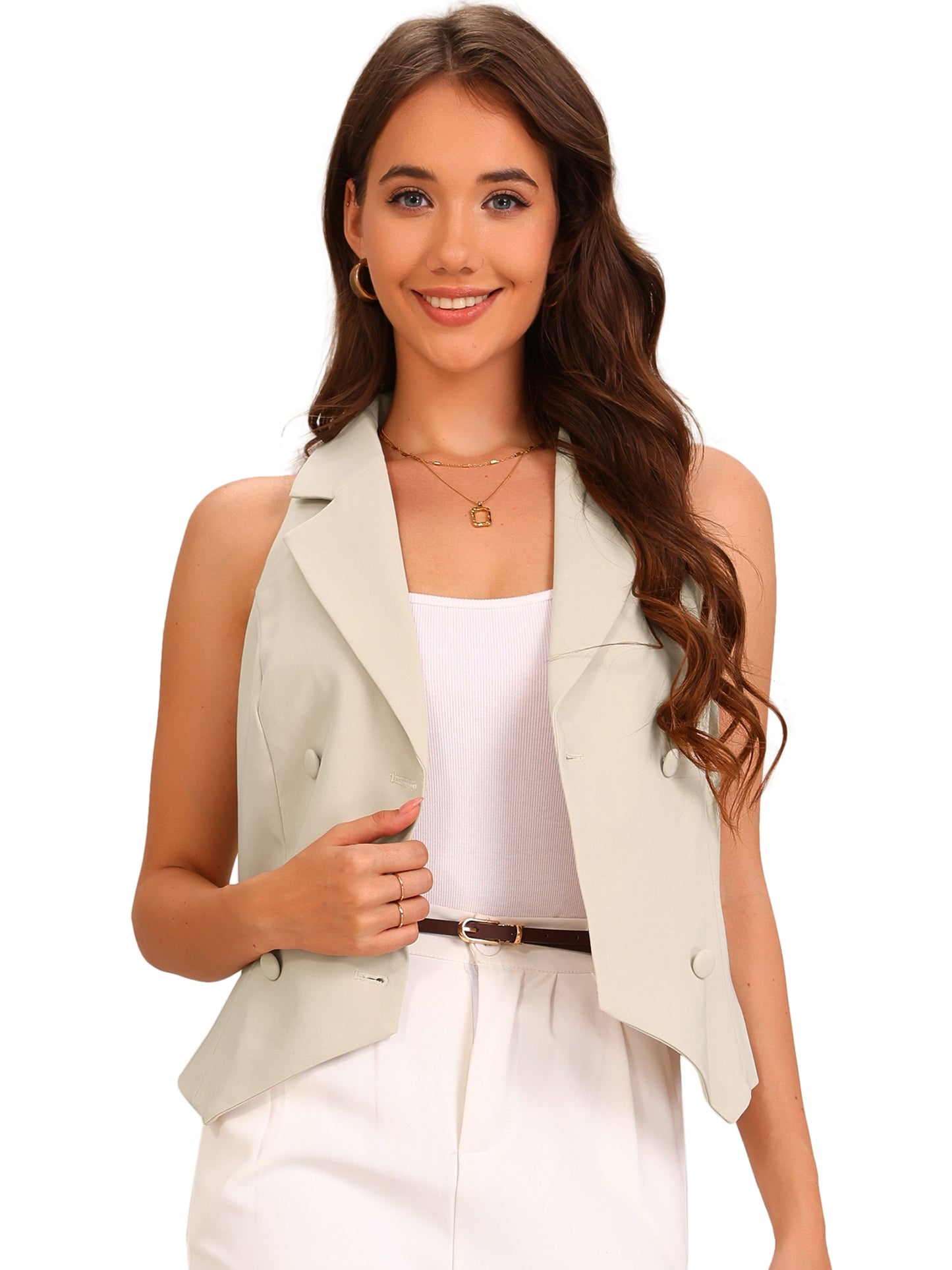 Women's Double Breasted V Neck Sleeveless Suit Vest