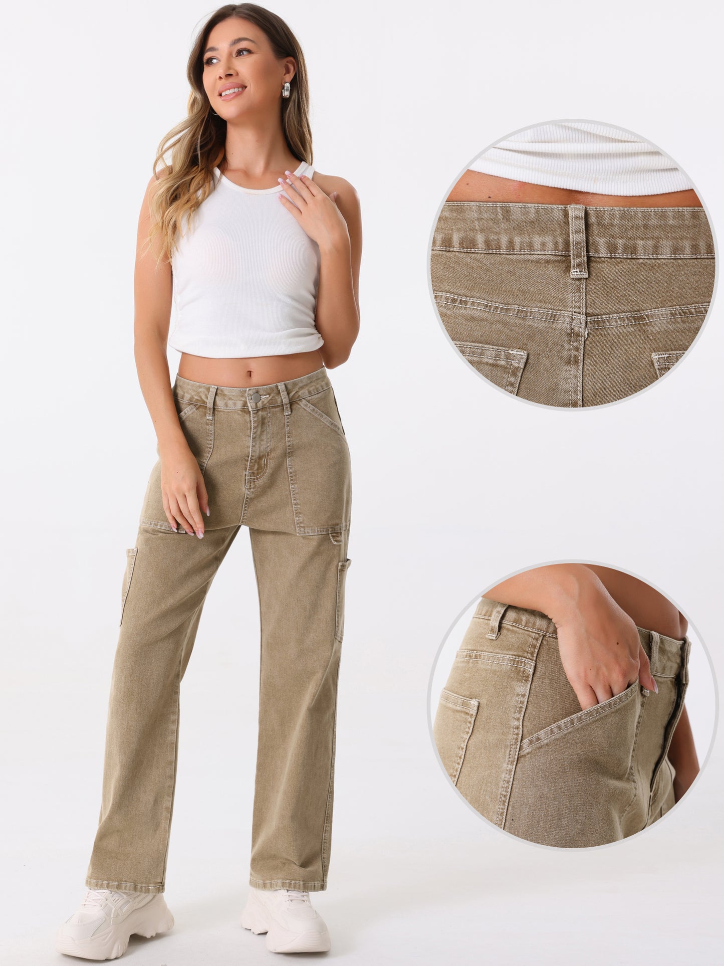 Women's High Waist Baggy Cargo Pants Street Style Casual Pants with Pockets