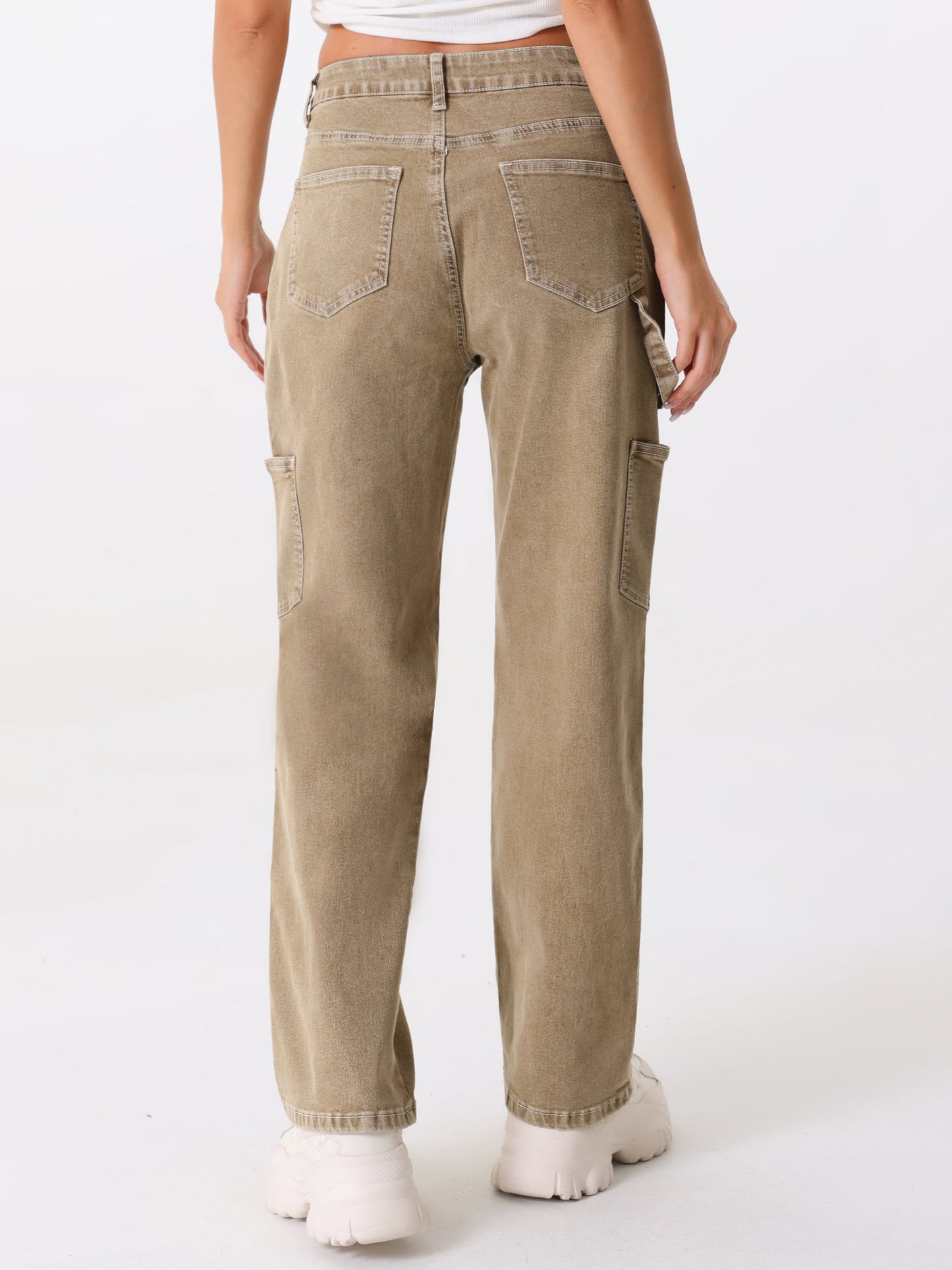 Women's High Waist Baggy Cargo Pants Street Style Casual Pants with Pockets