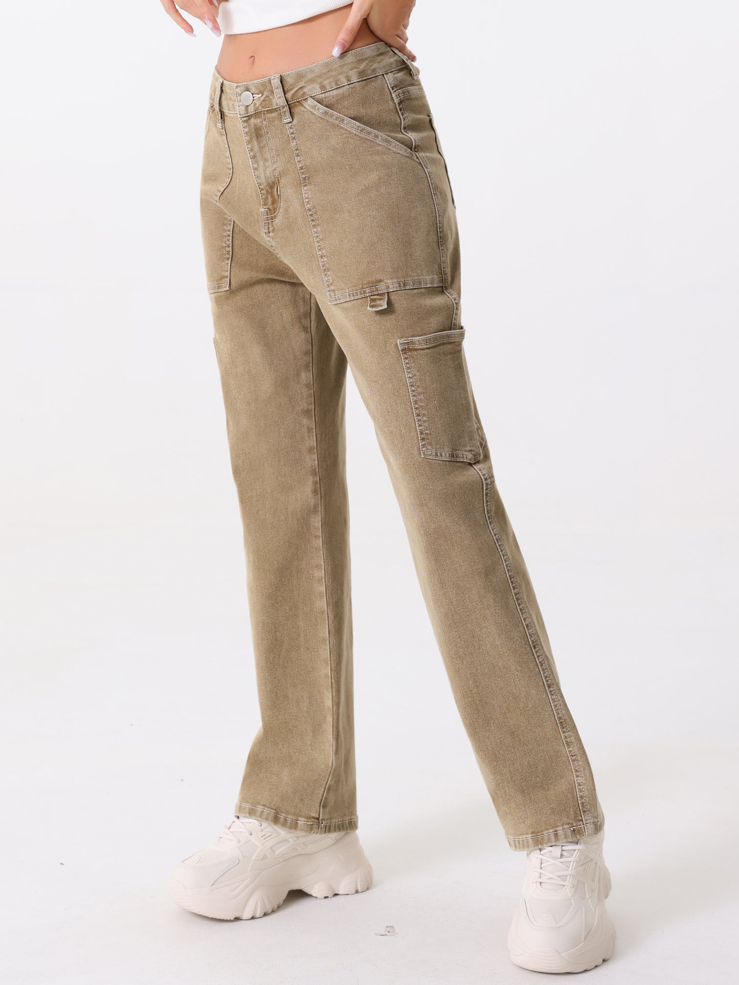 Women's High Waist Baggy Cargo Pants Street Style Casual Pants with Pockets