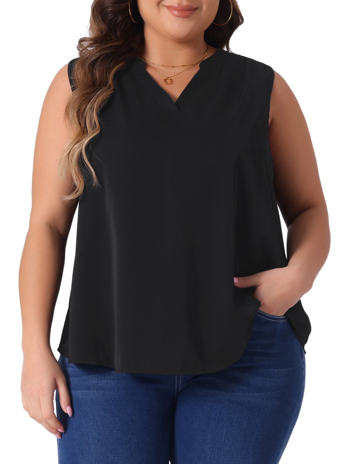 Women Plus Size Tank Tops V Neck Sleeveless Blouses Casual Basic Tank