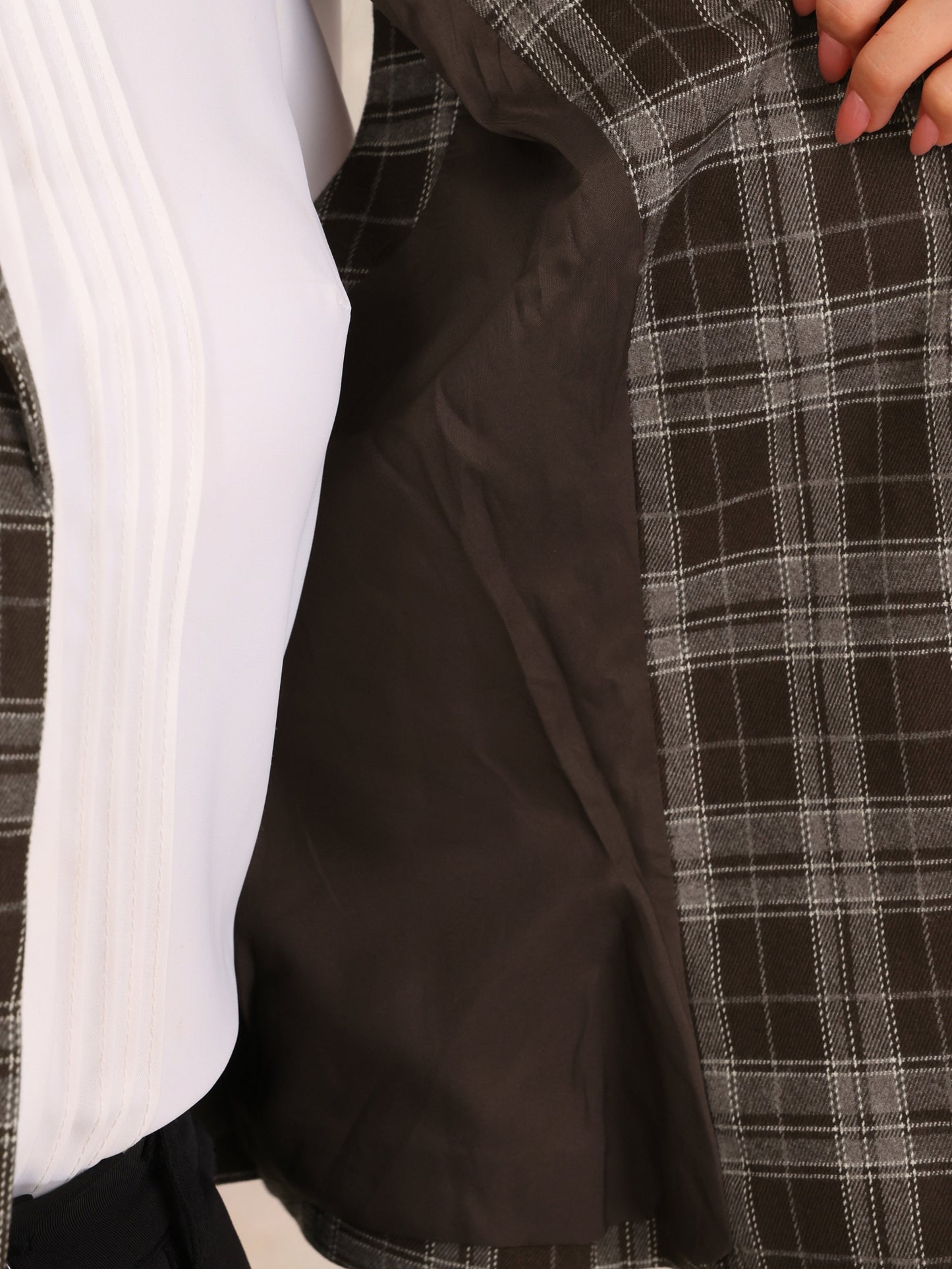 Women's Shawl Collar Button Down V Neck Retro Plaid Vest Waistcoat