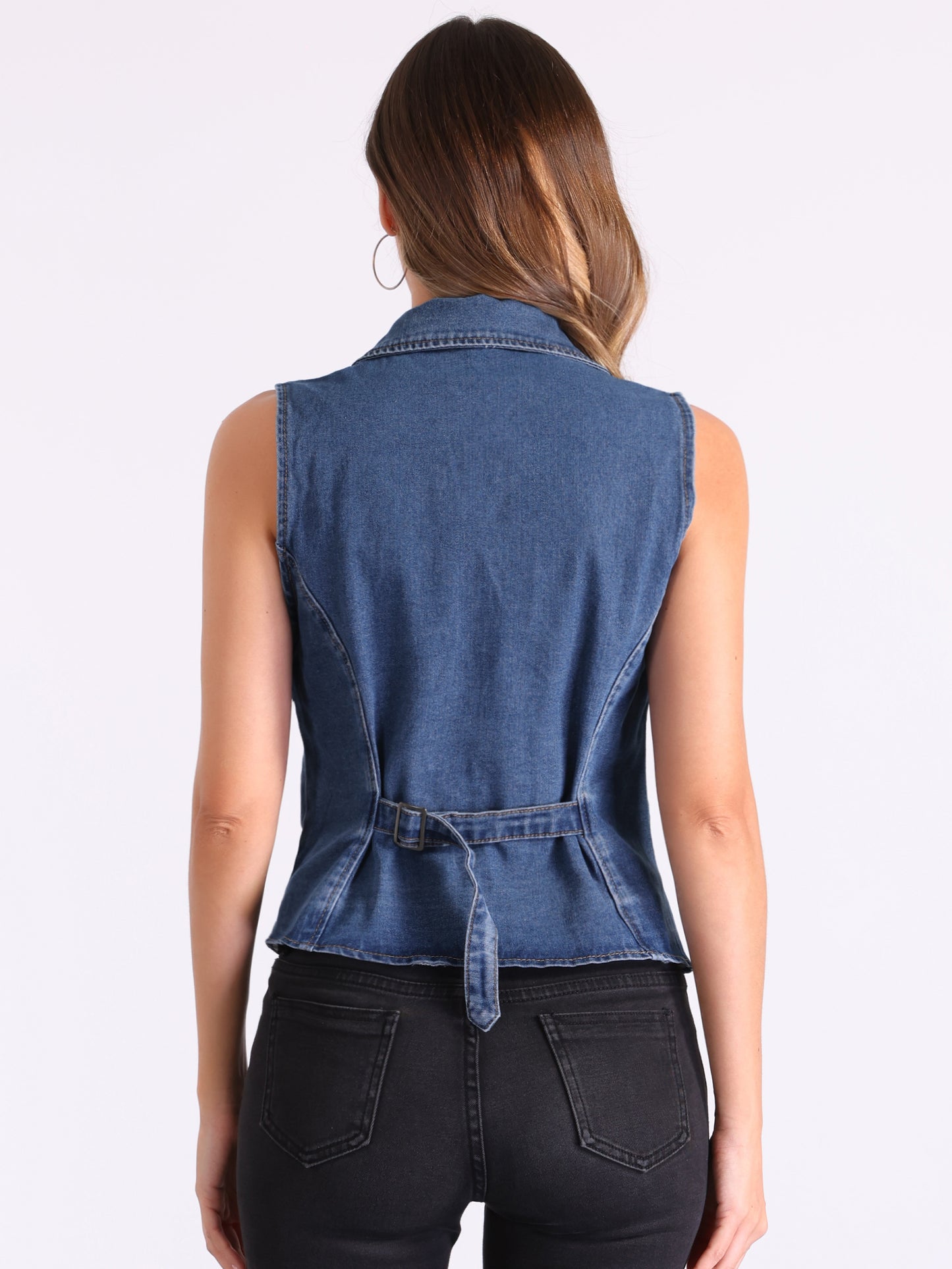 Women's Denim Waistcoat Button Closure Notched Lapel Vest