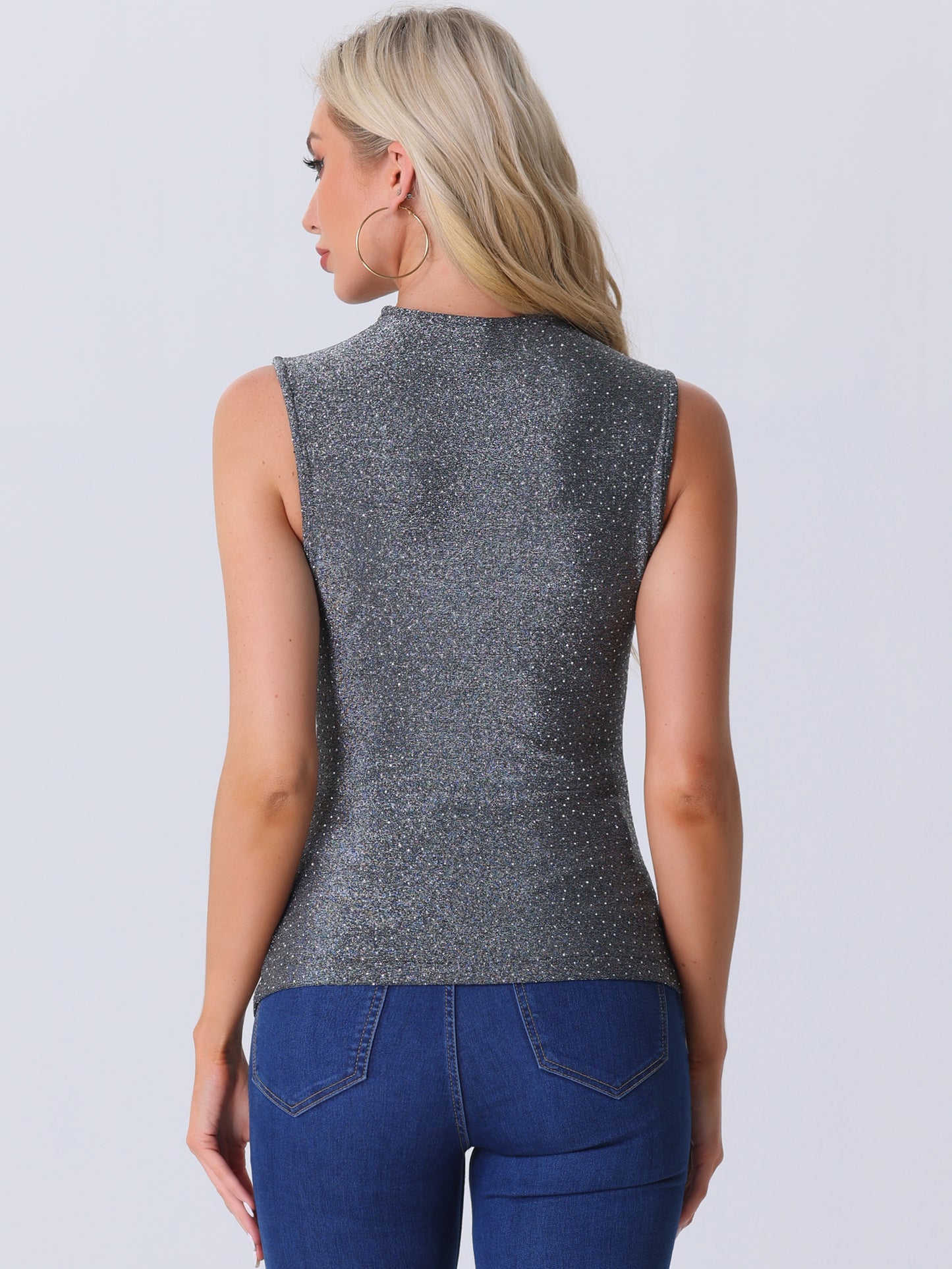 Women's Sleeveless Glitter Party Glam Sparkly Mesh Top