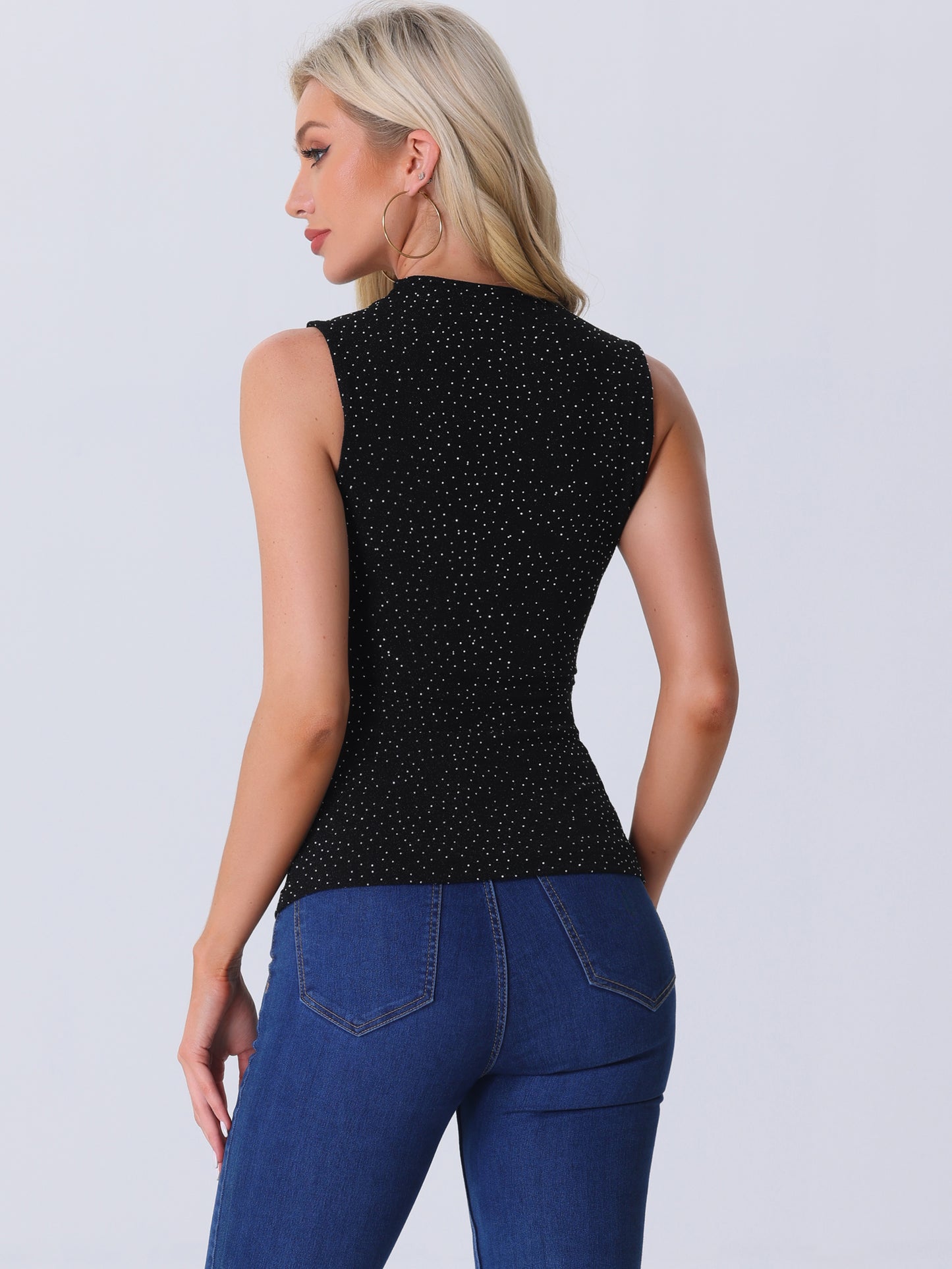 Women's Sleeveless Glitter Party Glam Sparkly Mesh Top