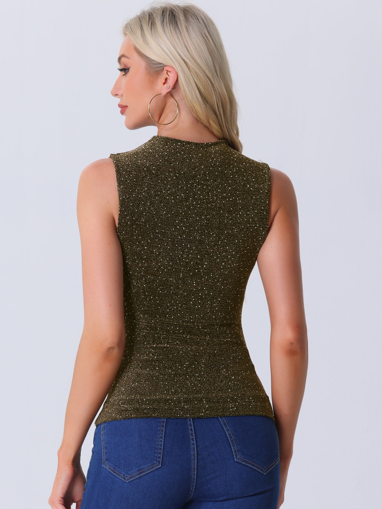Women's Sleeveless Glitter Party Glam Sparkly Mesh Top