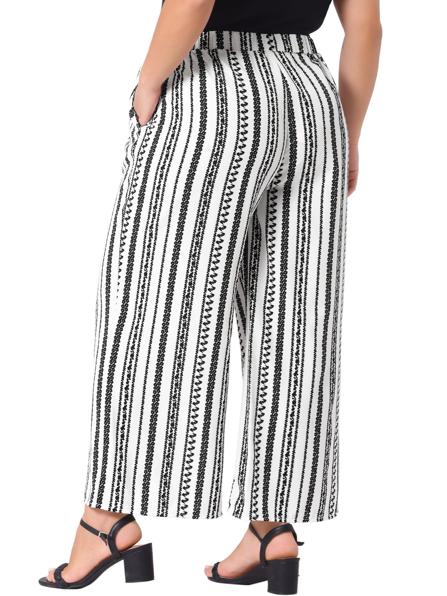 Women Plus Size Palazzo Pants Stripe Boho Wide Leg Paper Bag Pants Beach Casual Summer