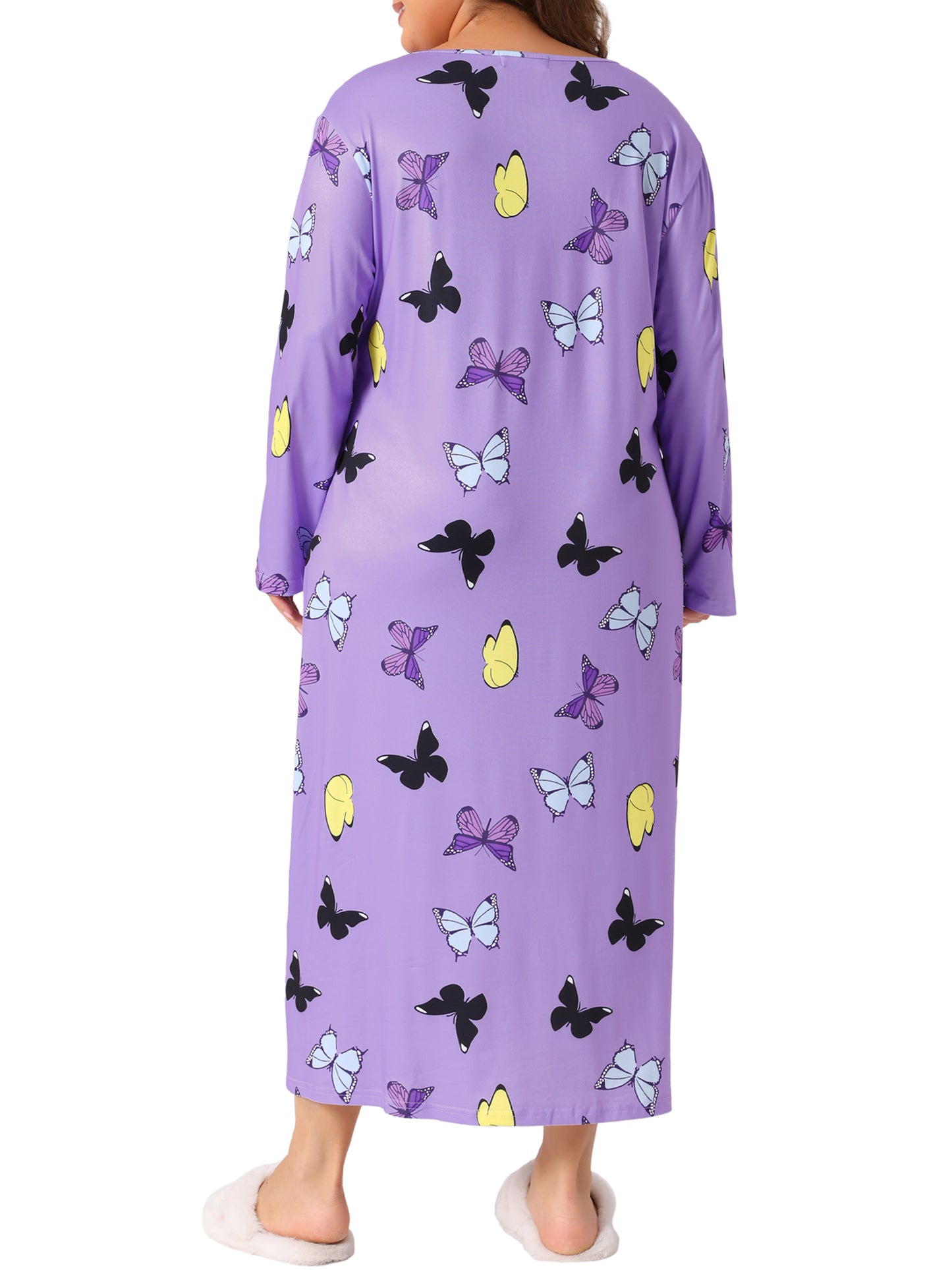 Women Plus Size Pajamas Crew Neck Long Sleeve Casual Print Sleep Dress