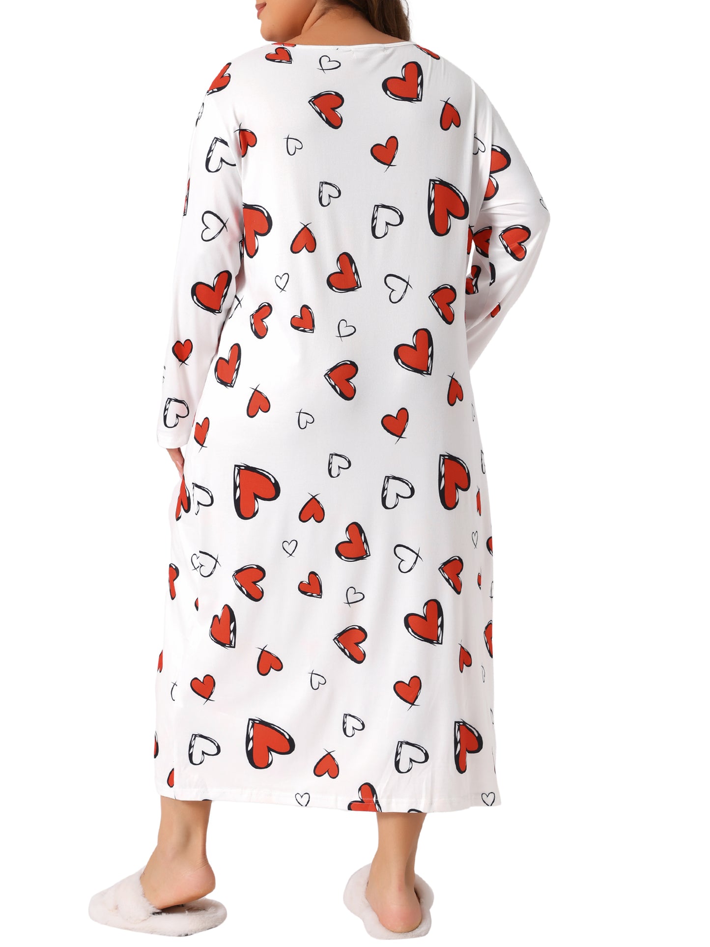 Women Plus Size Pajamas Crew Neck Long Sleeve Casual Print Sleep Dress