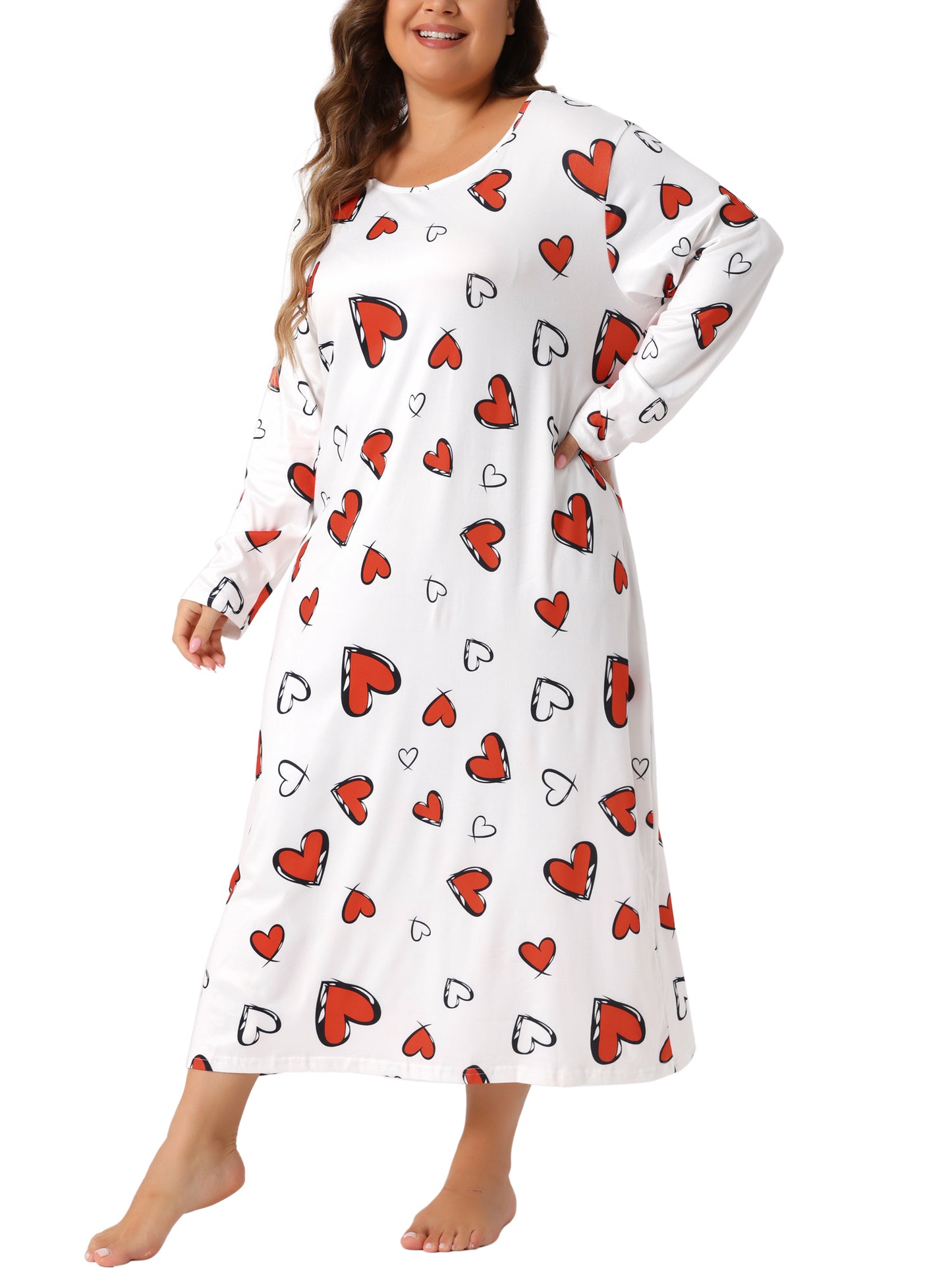 Women Plus Size Pajamas Crew Neck Long Sleeve Casual Print Sleep Dress