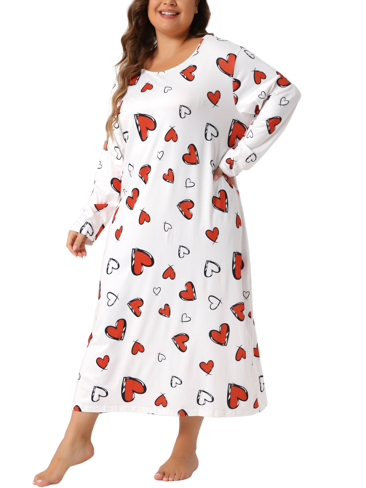 Women Plus Size Crew Neck Long Sleeve Casual Print Sleep Dress
