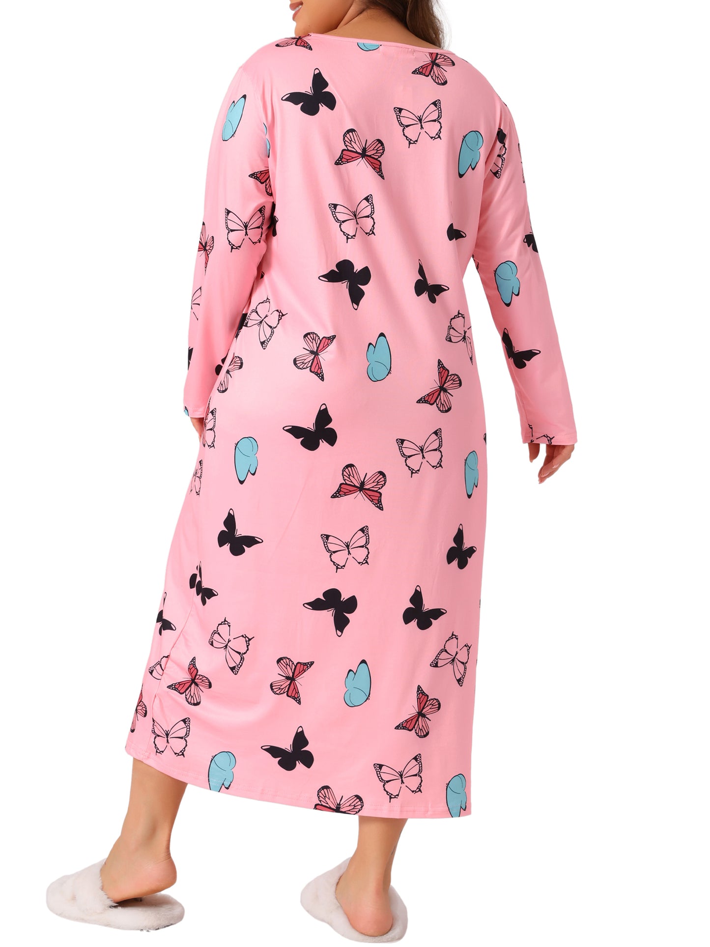 Women Plus Size Pajamas Crew Neck Long Sleeve Casual Print Sleep Dress