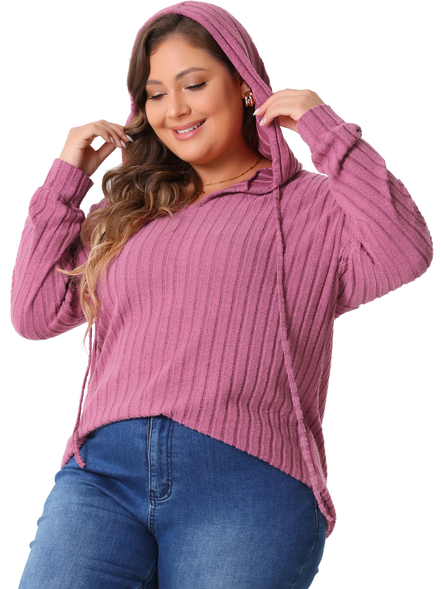 Women Plus Size Hoodies Pullover Lightweight Drawstring Sweatshirts Long Sleeve