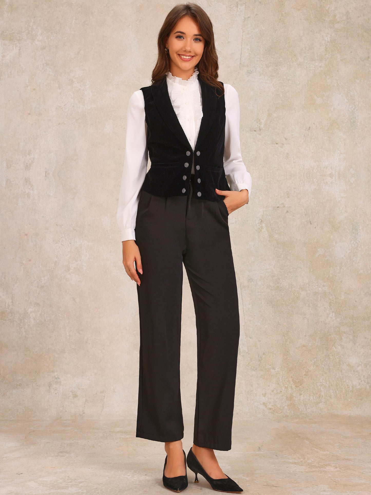 Women's Vintage Velvet Waistcoat Button Down Blazer Vest