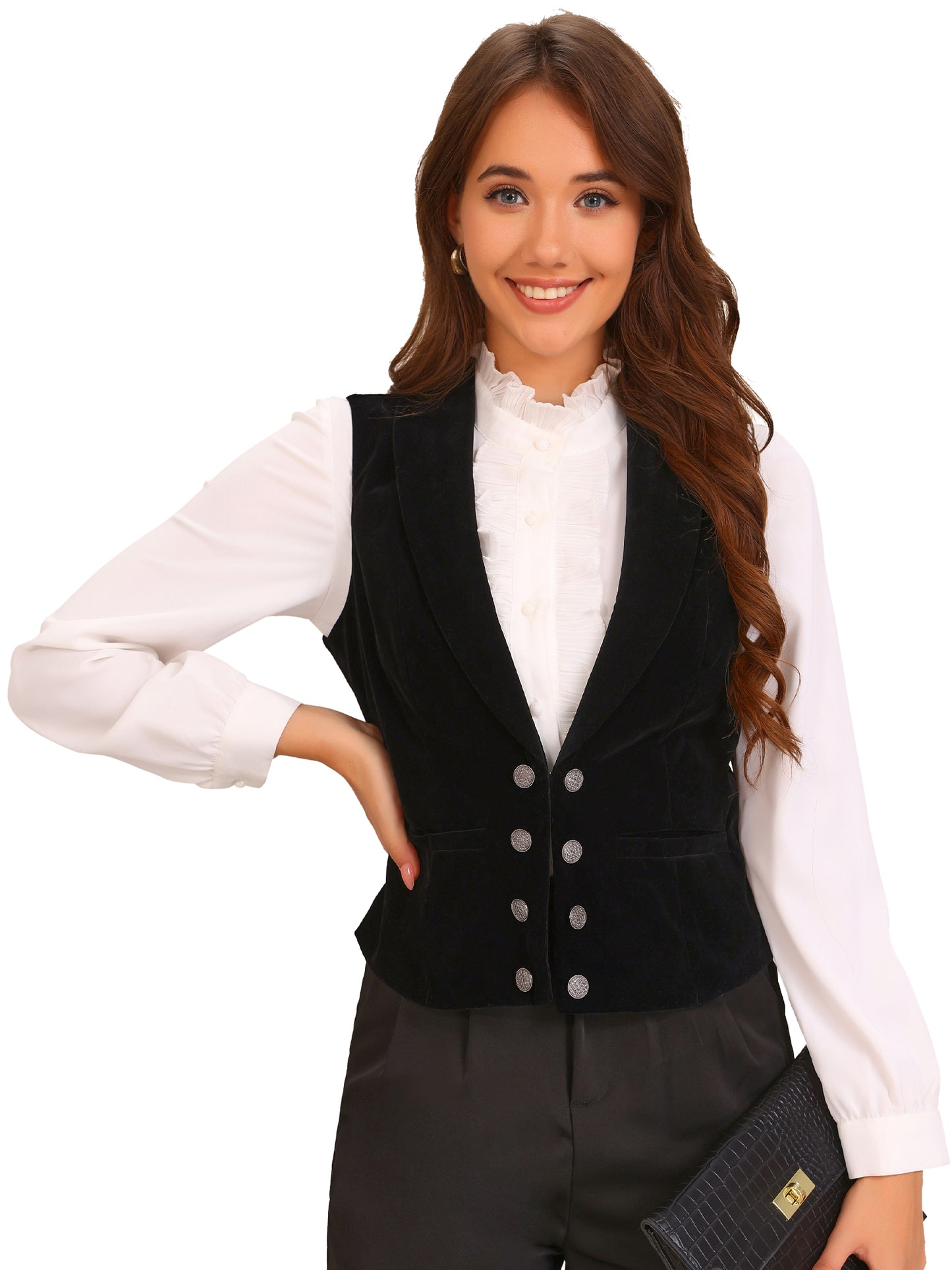 Women's Vintage Velvet Waistcoat Button Down Blazer Vest