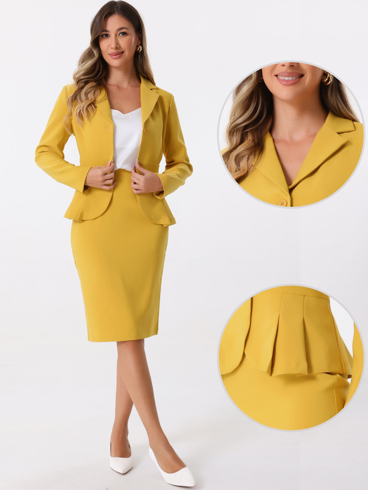 Women's 2 Piece Skirt Suit Set Formal Notched Lapel Peplum Blazer Pencil Skirt (Available in Plus Size)