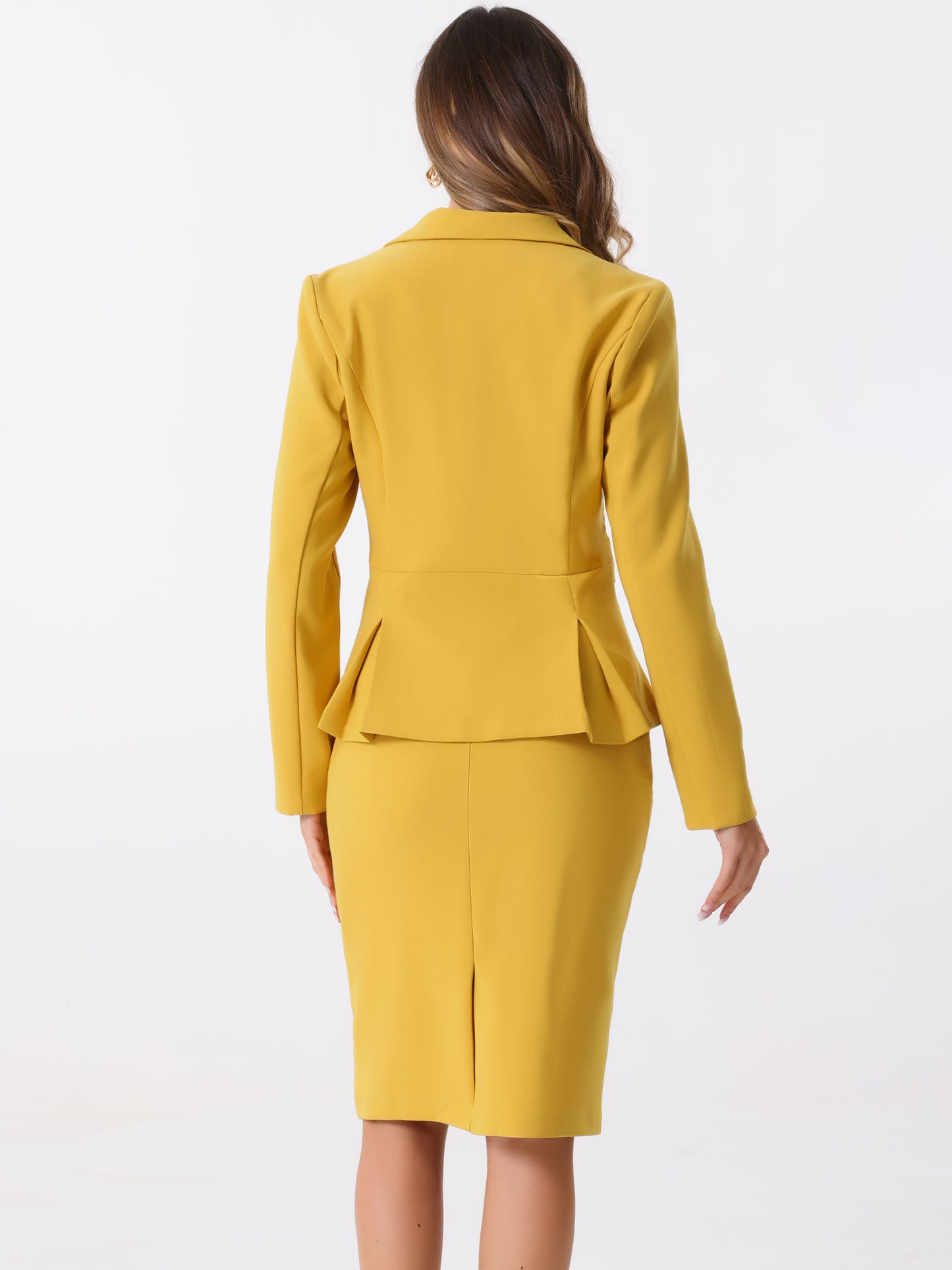 Women's 2 Piece Skirt Suit Set Formal Notched Lapel Peplum Blazer Pencil Skirt (Available in Plus Size)