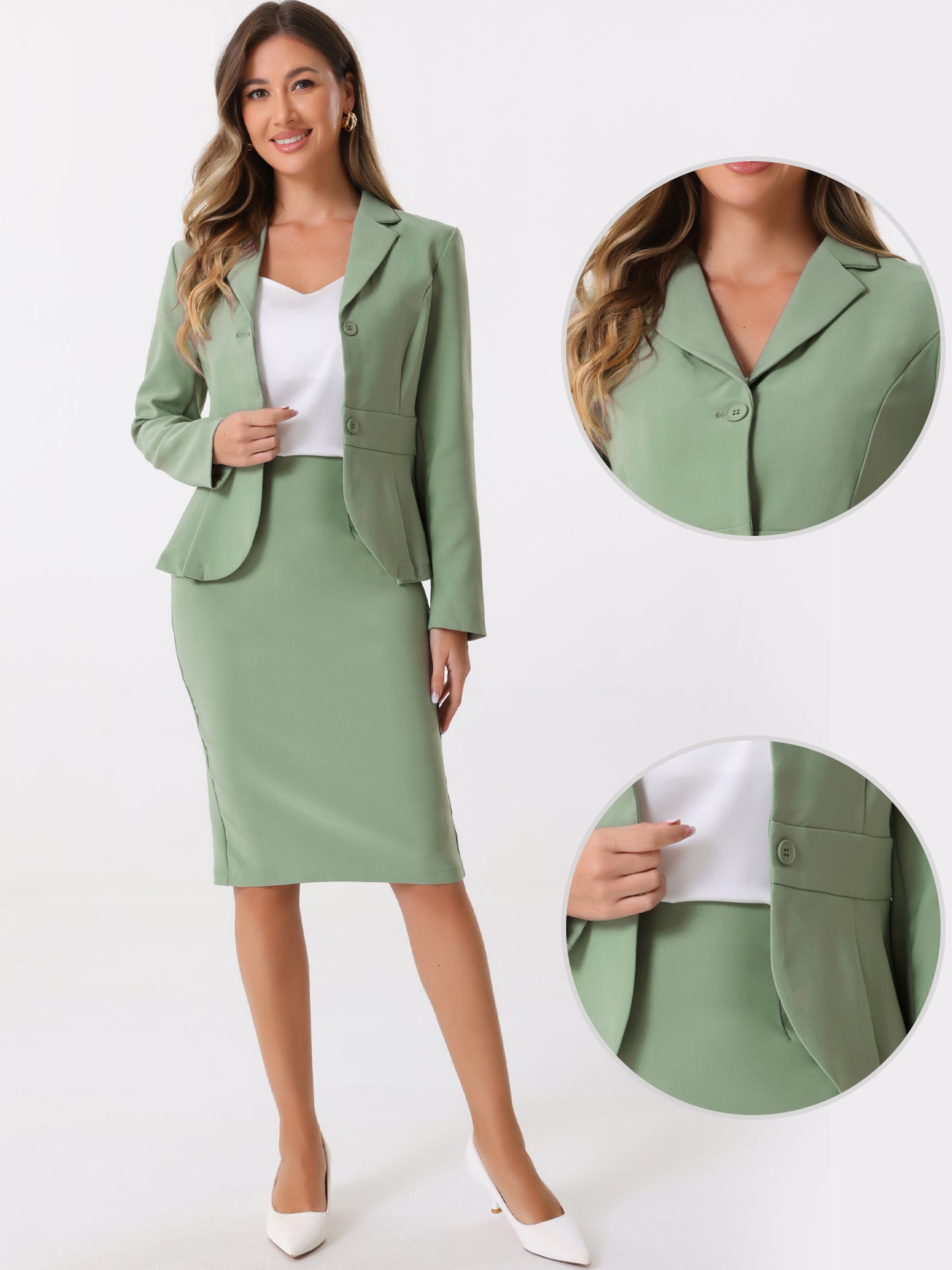 Women's 2 Piece Skirt Suit Set Formal Notched Lapel Peplum Blazer Pencil Skirt