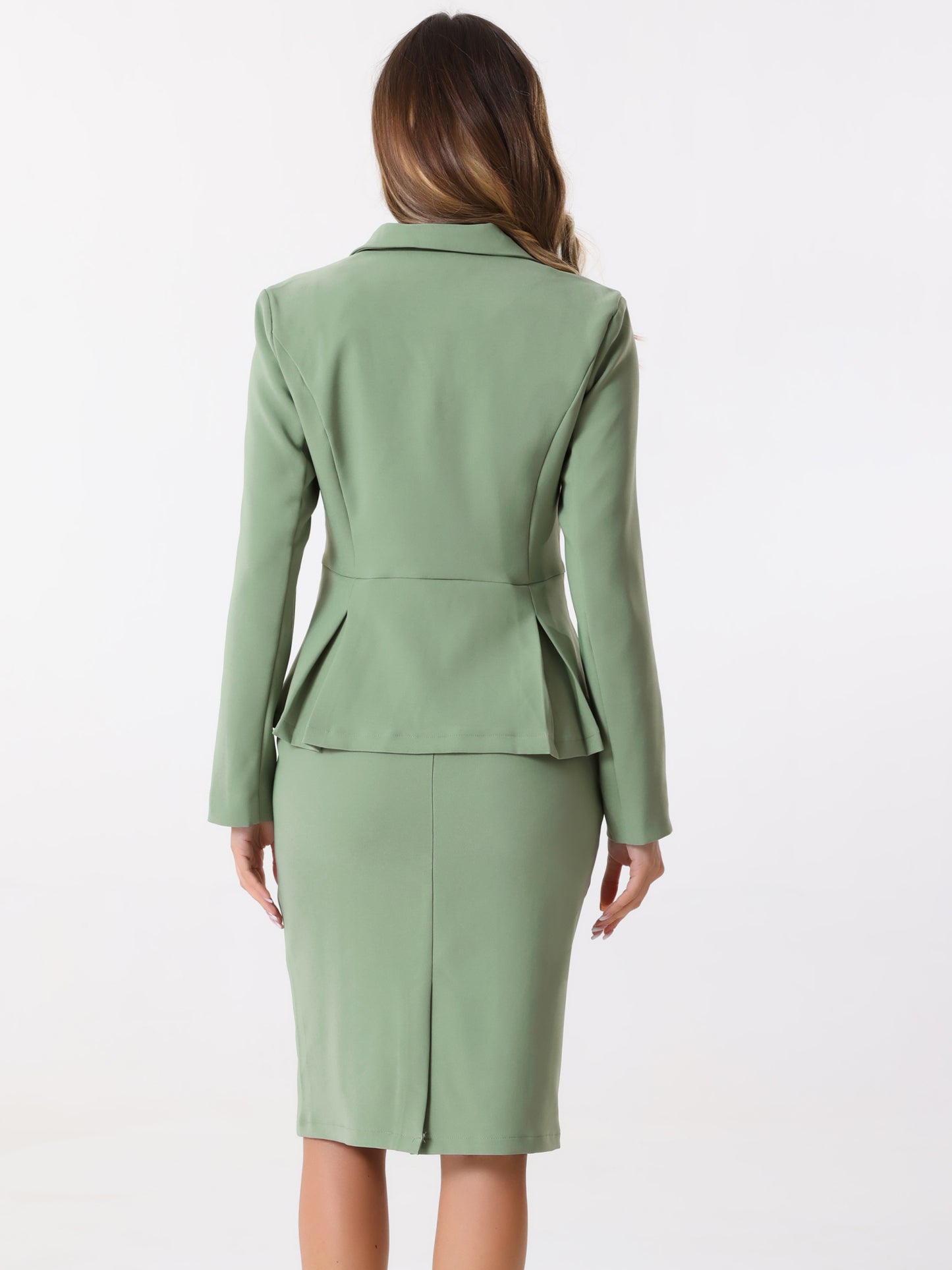 Women's 2 Piece Skirt Suit Set Formal Notched Lapel Peplum Blazer Pencil Skirt