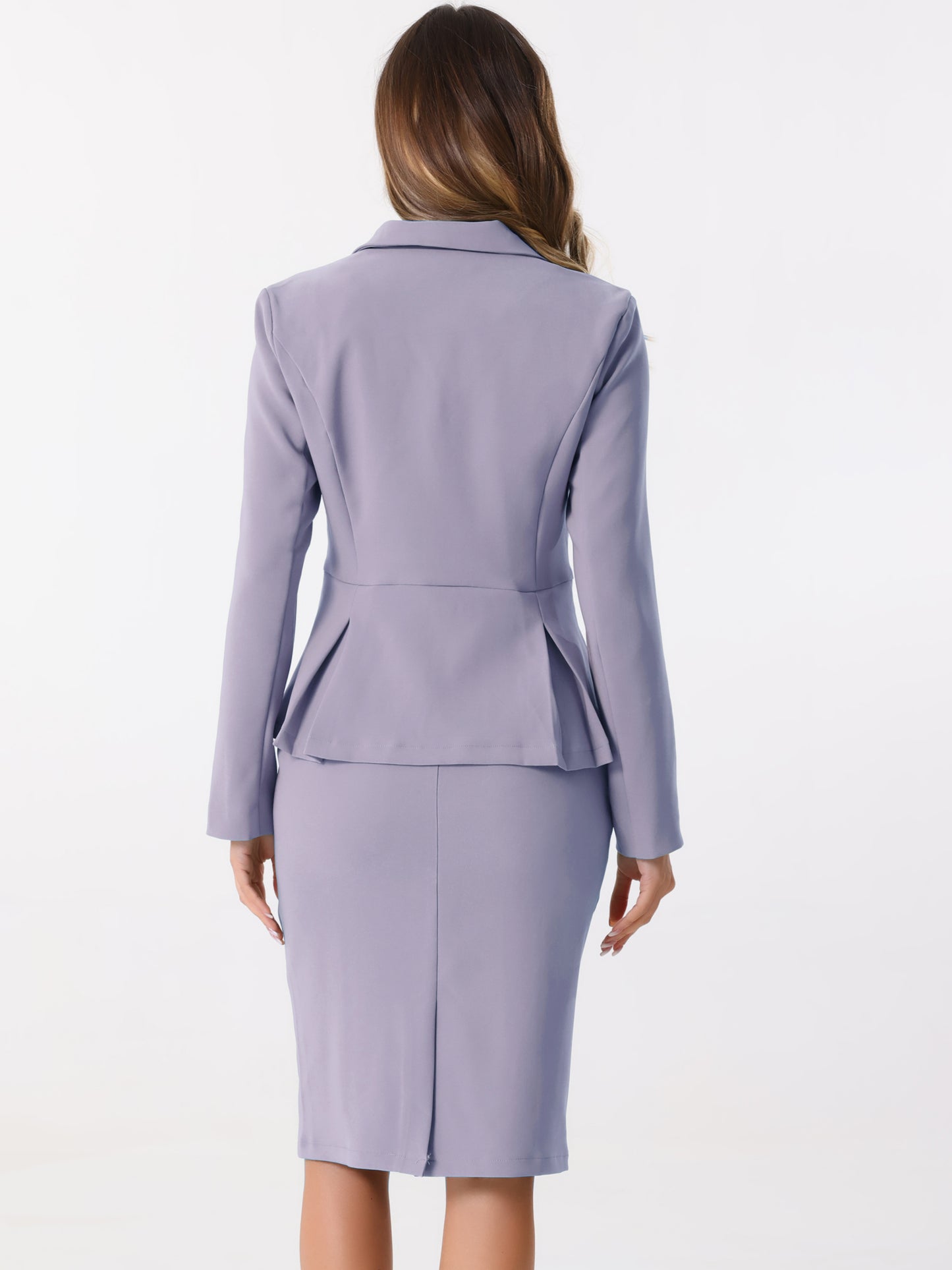 Women's 2 Piece Skirt Suit Set Formal Notched Lapel Peplum Blazer Pencil Skirt