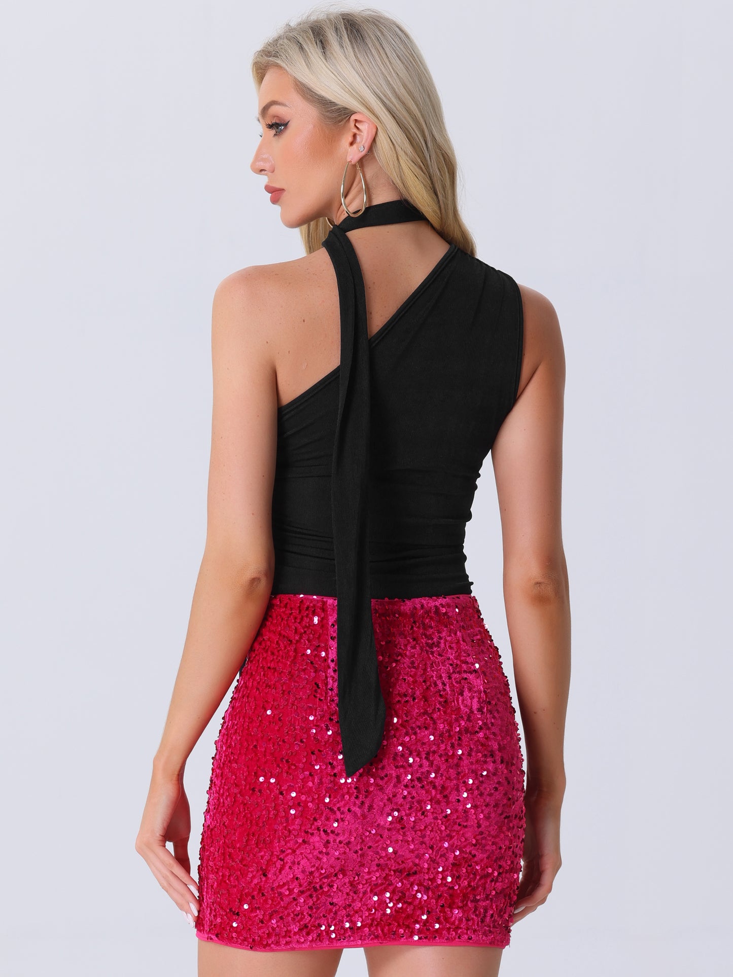 Women's One Shoulder Sleeveless Ruched Summer Crop Tank Top