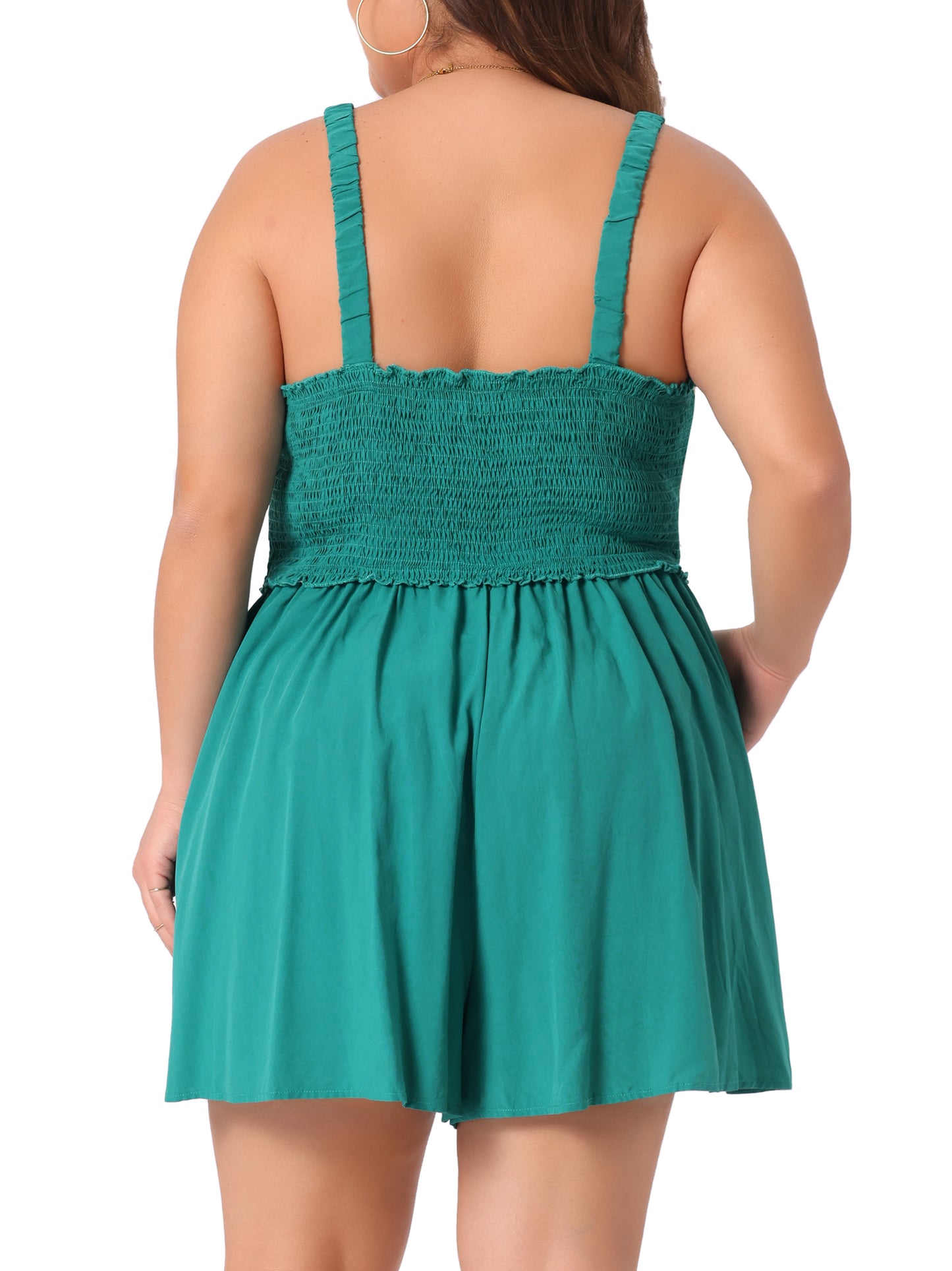 Women Plus Size Summer Sleeveless Rompers Square Collar Flowy Short Jumpsuit with Pockets