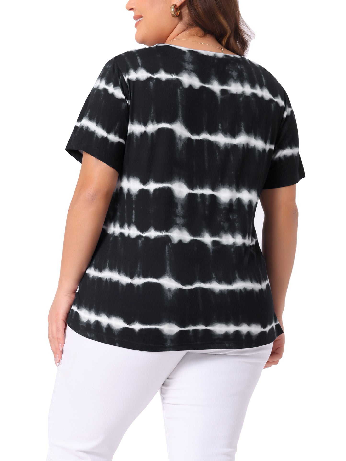 Women Plus Size Round Neck Short Sleeve T-Shirts Rainbow Tie Dye Tee Top